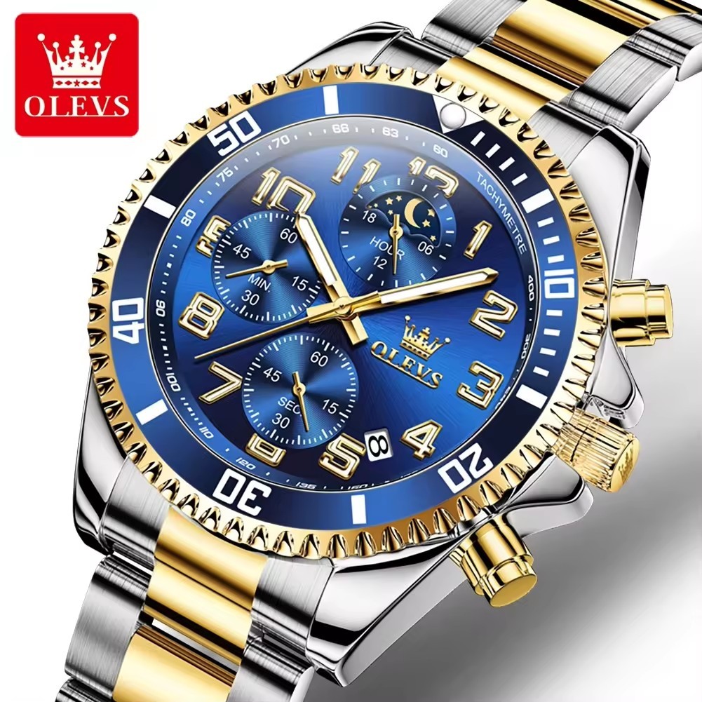 OLEVS Luxury Men Quartz Watch Business 3 Bar Luminous Date Stainless Steel Band