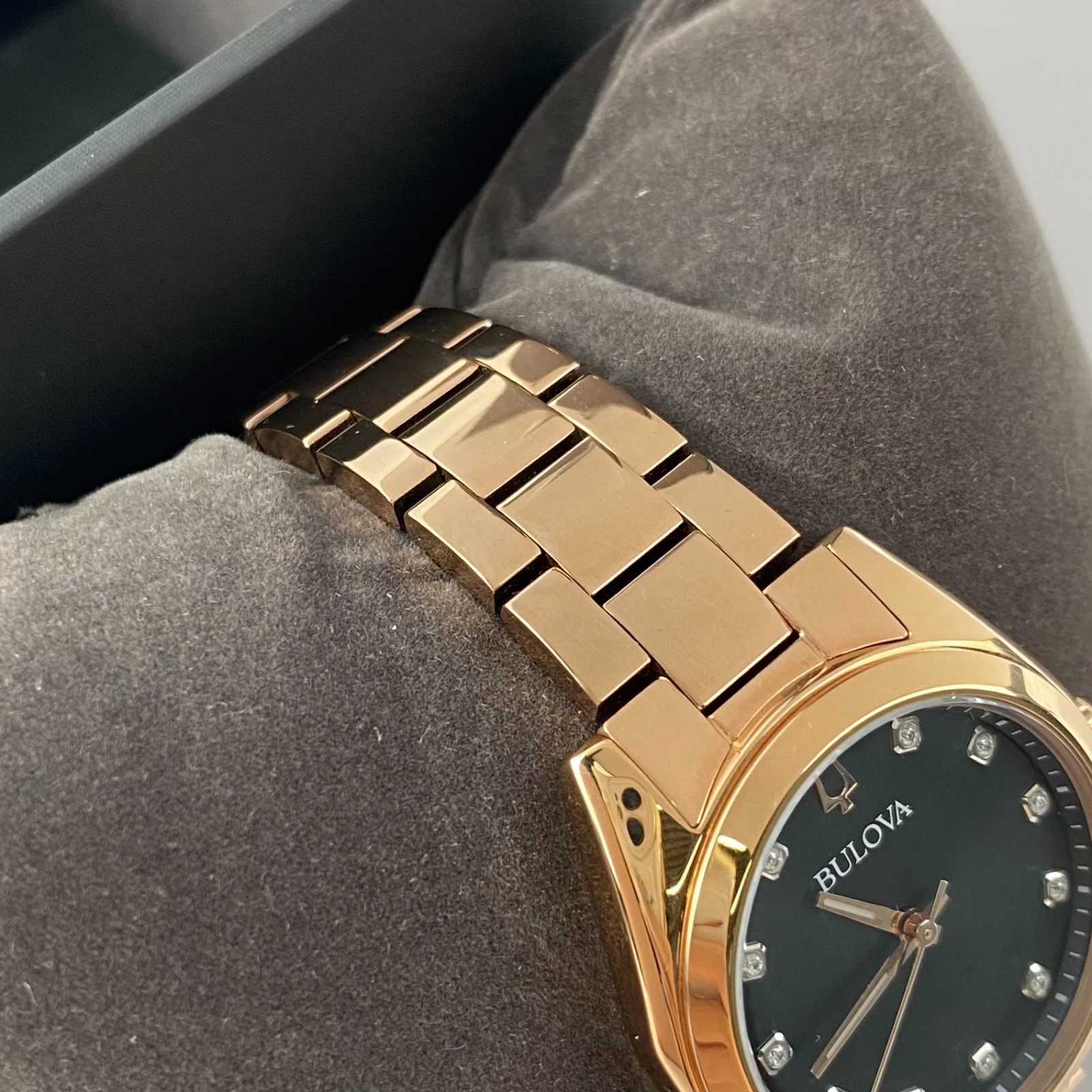 Bulova Surveyor 97P156 Grey Dial Diamond Rose Gold Women’s Stainless Watch