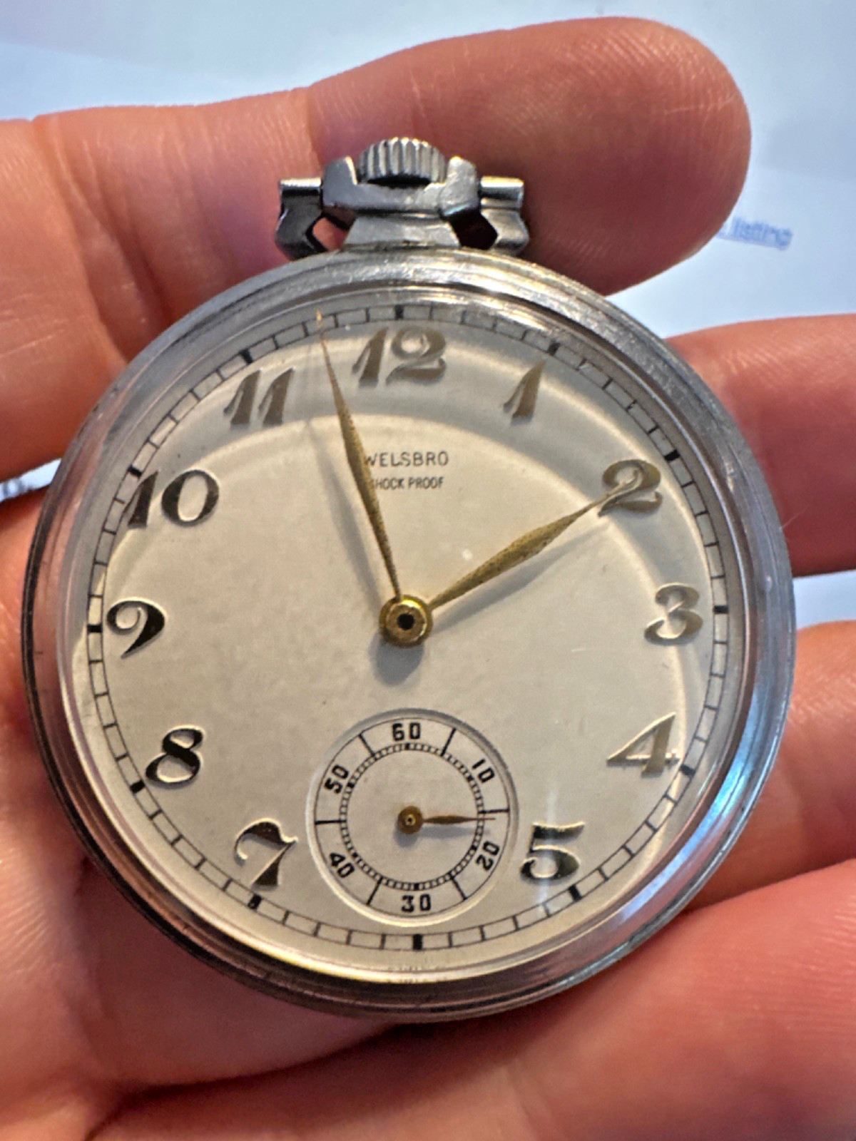 Vintage Welsbro 1940s Shock Proof Pocket Watch Swiss Art Deco RUNNING/WORKS