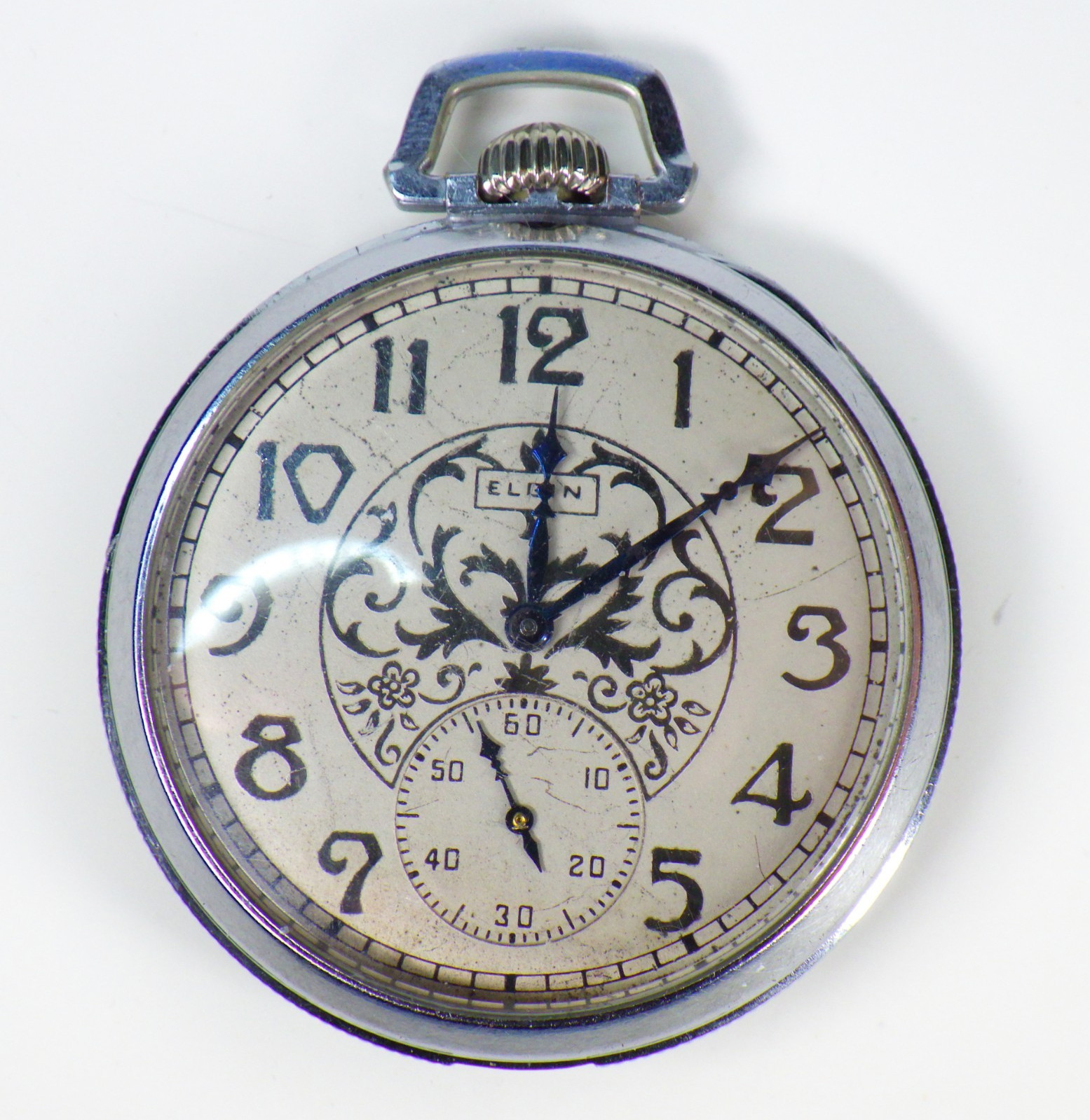 Elgin Mechanical Manual Wind Chrome Art Deco Dial RUNS