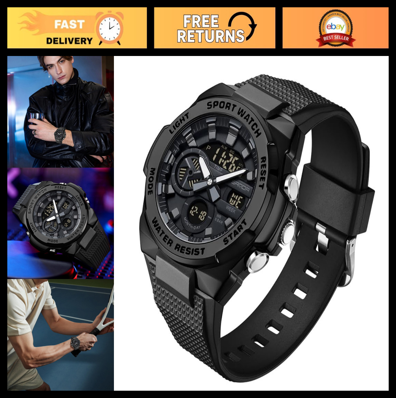 Men’s Military Digital LED Watch – Waterproof Alarm Quartz Sports Timepiece