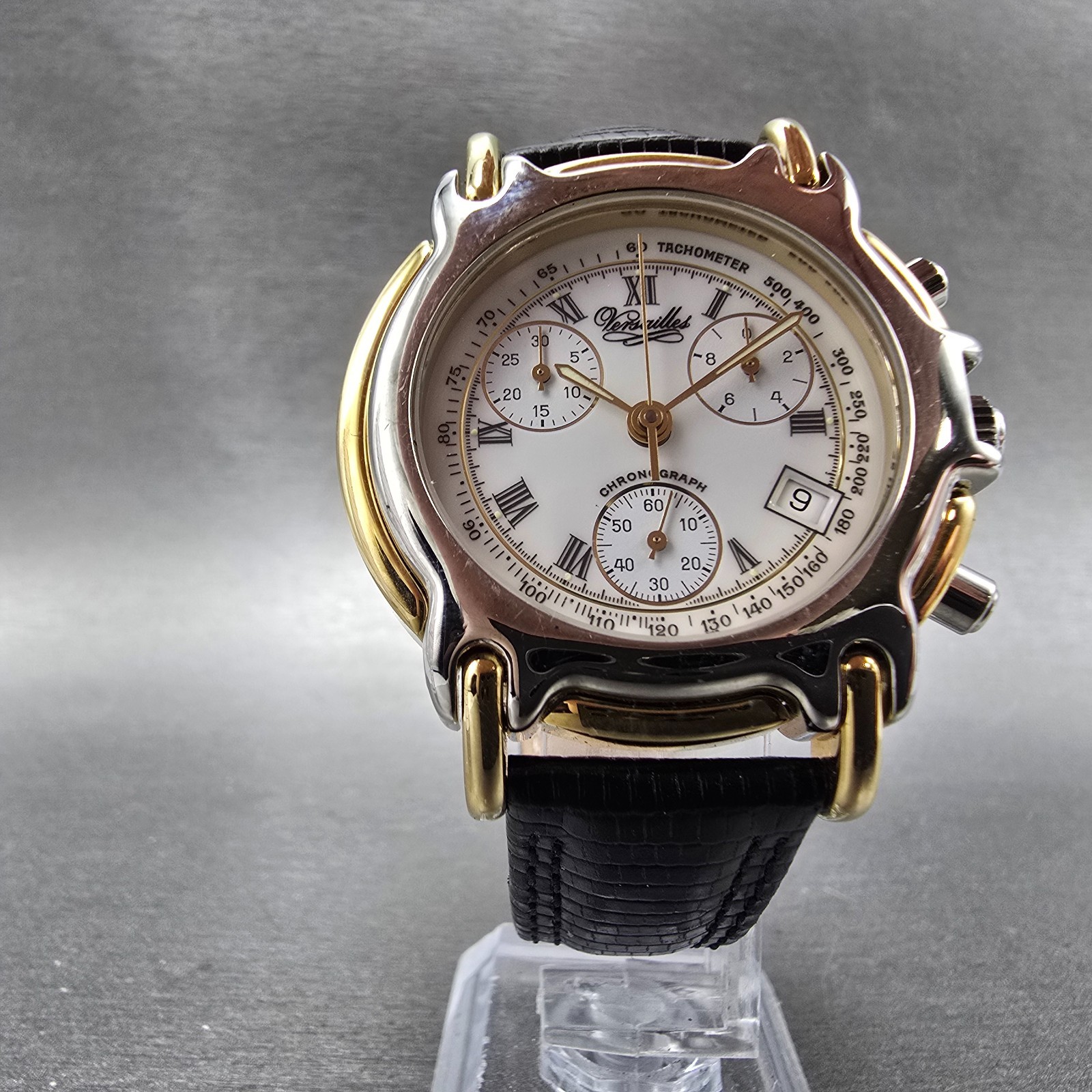 Versailles Chronograph Watch Men 39mm White Dial Two Tone Date New Battery