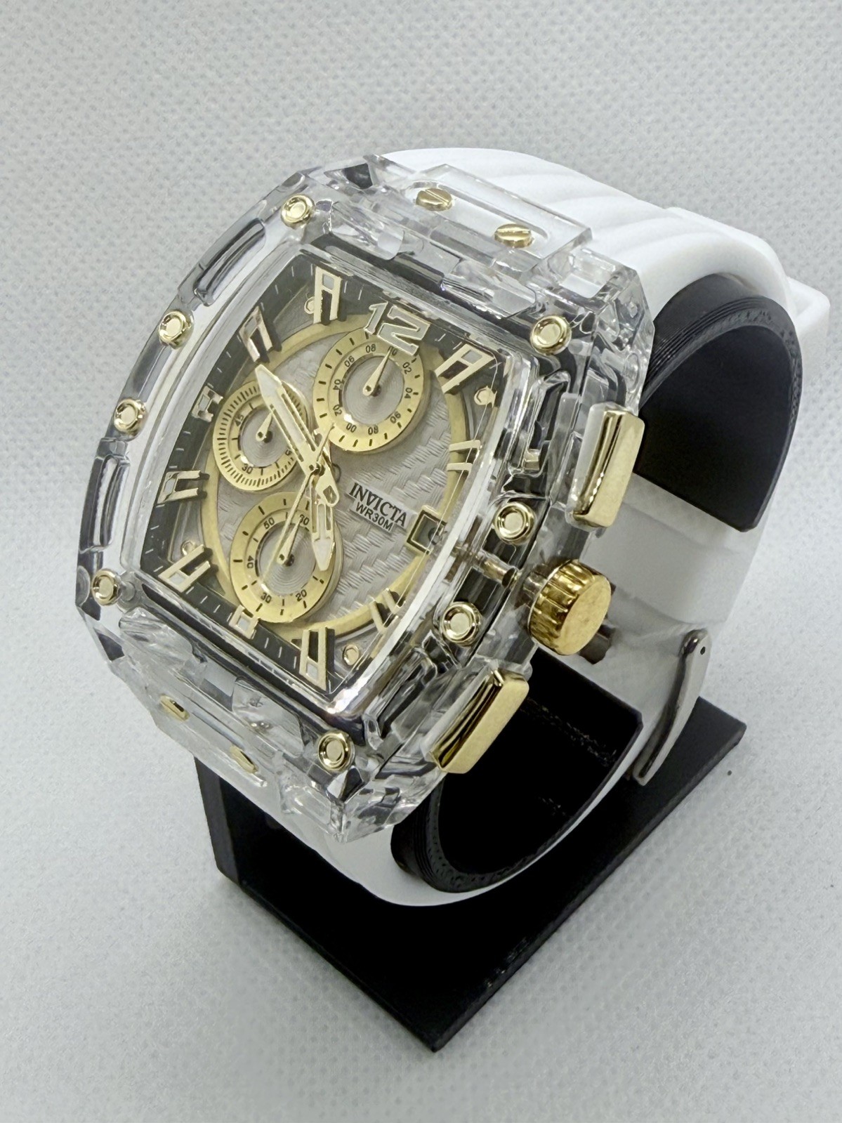 Invicta S1 Rally Allogrip Men 42mm Transparent Tone Case Silver+Gold Metal Dial