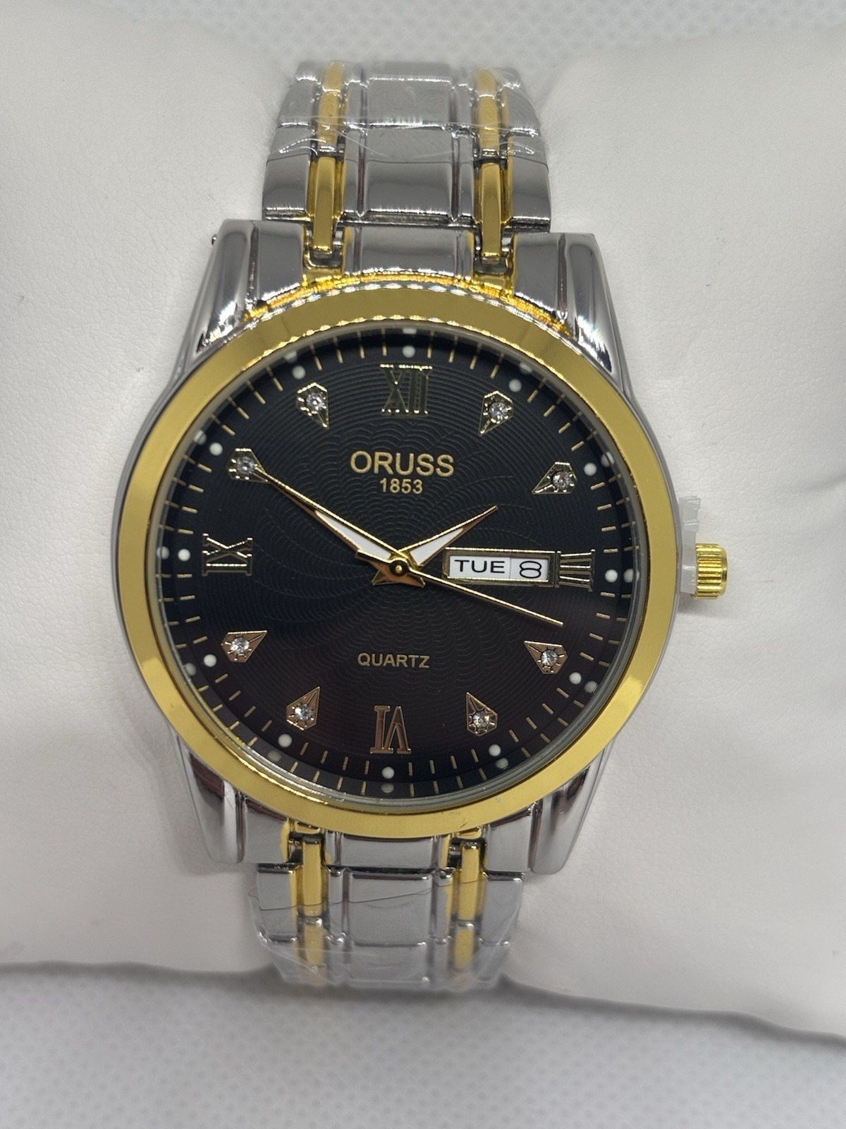 ORUSS 1853 Mens Quartz Watch Two Tone Stainless Steel Day Date New In Box