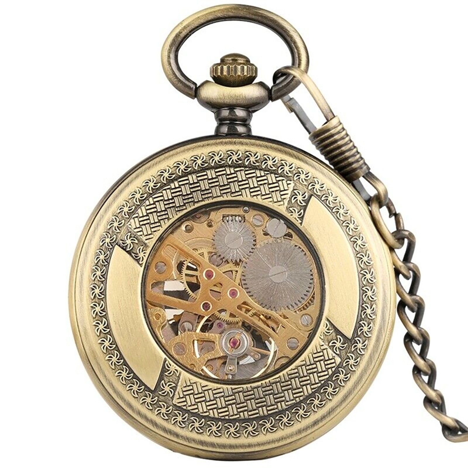 Vintage Mechanical Alloy Skeleton Roman Numeral Double Half Hunter Pocket Watch