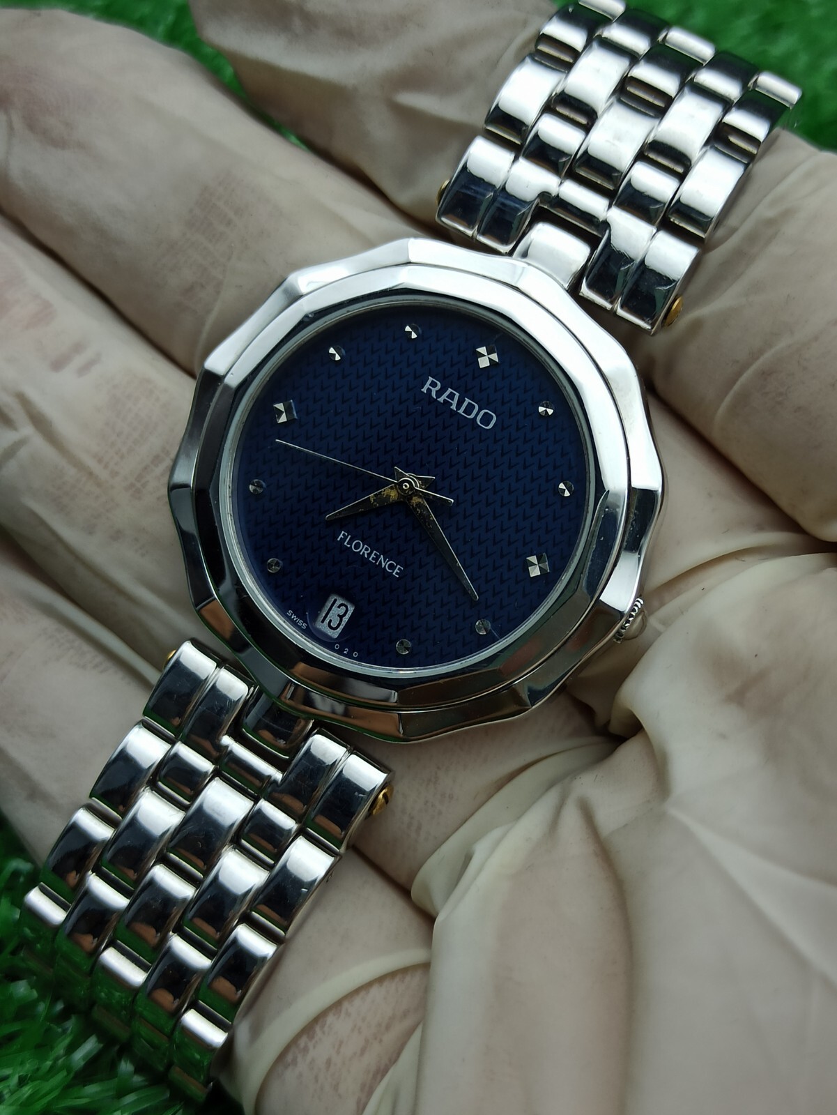 FULL SET VINTAGE RADO FLORENCE BLUE WATCH SWISS MADE 80s MEN & RARE & CLASSIC