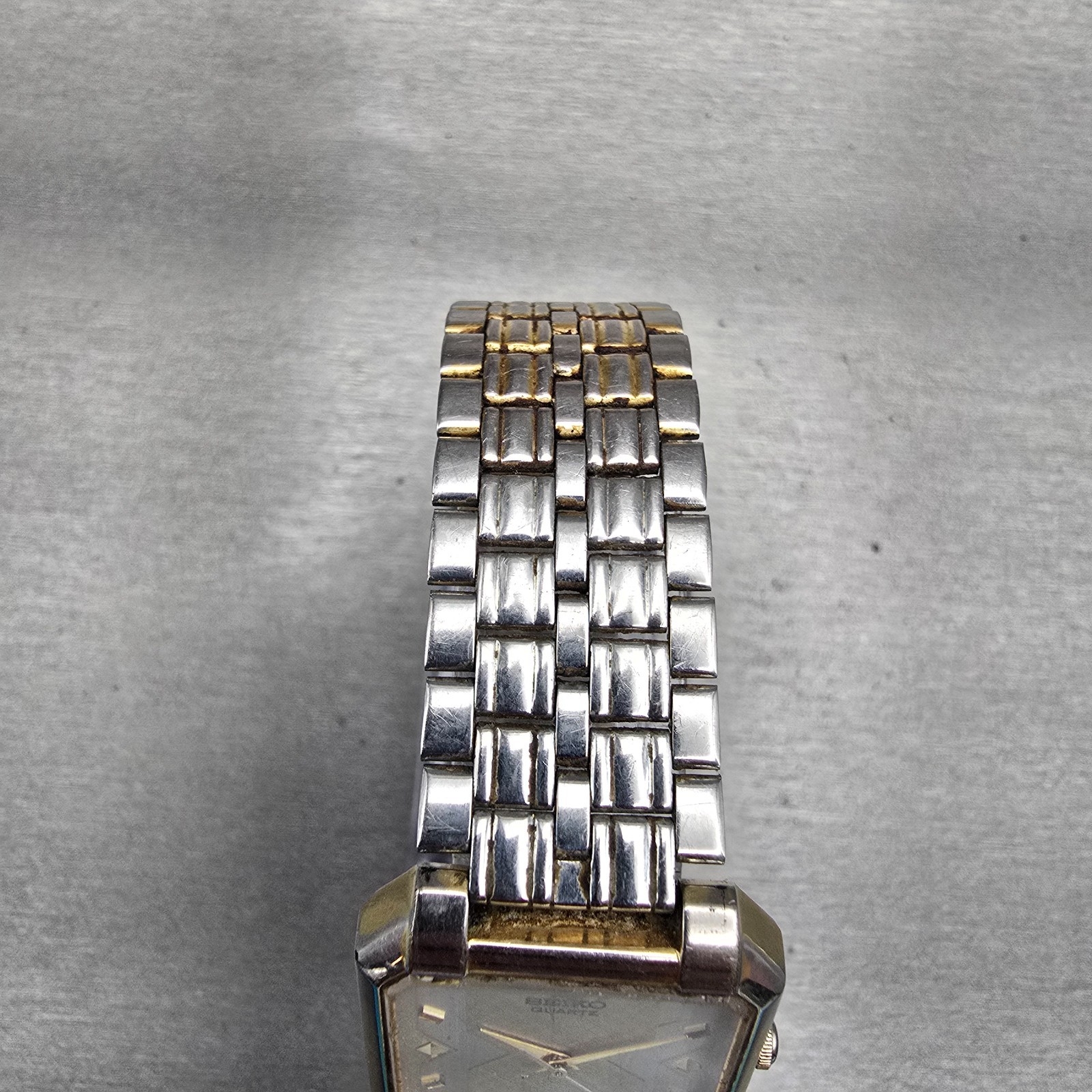 Seiko Watch Men 27mm Silver Dial Two Tone Rectangle V701-5J40 New Battery VTG
