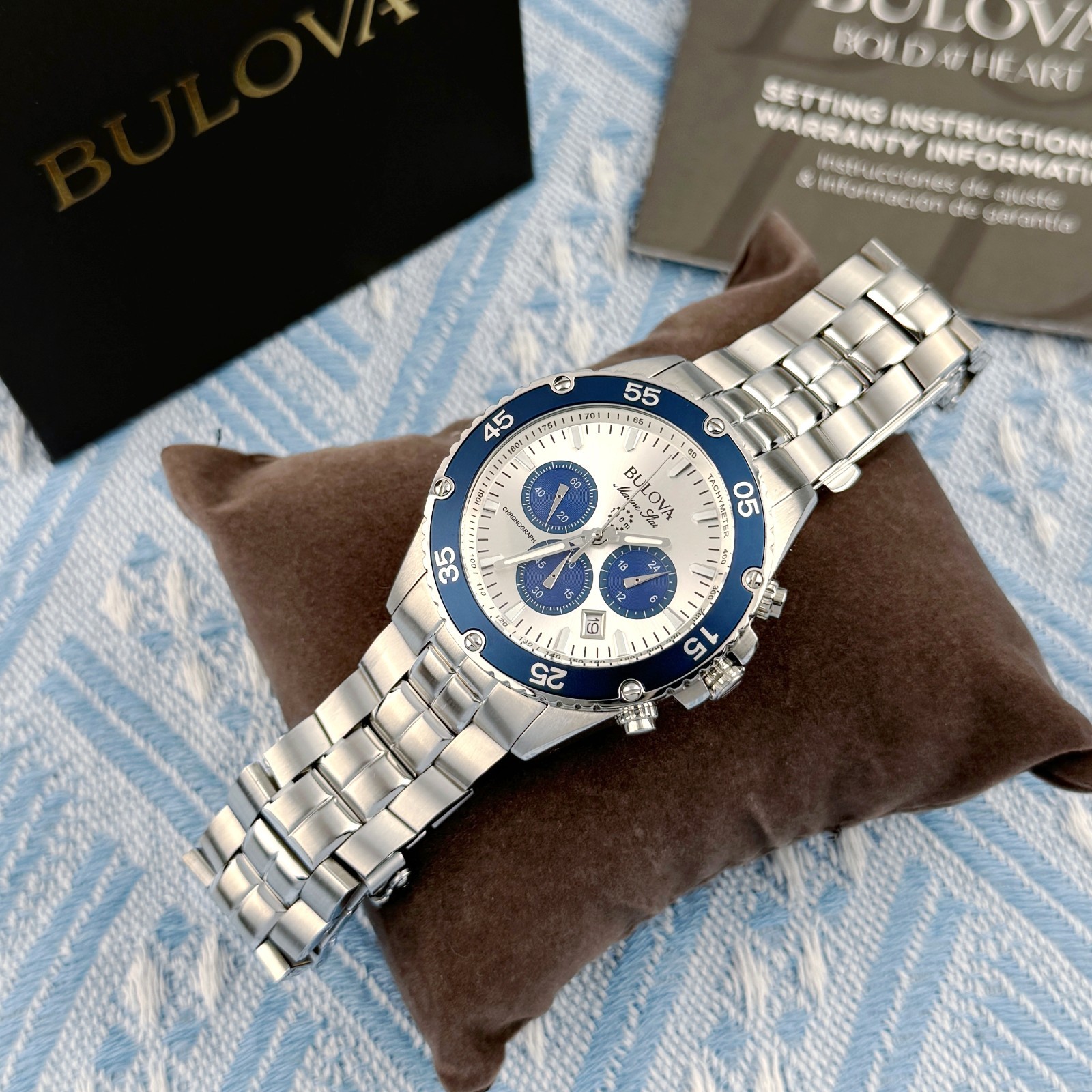 Bulova Marine Star Classic Quartz Men’s Watch Silver White Dial 41.5mm/98B423