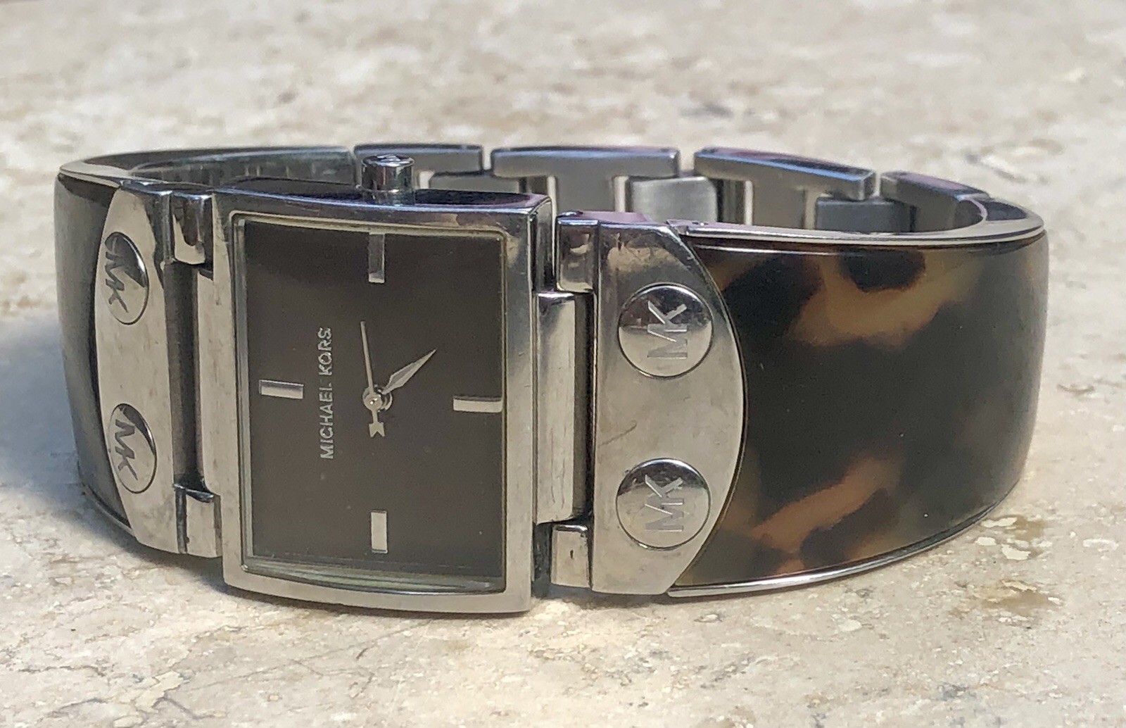 🍂✨🤎RETIRED Michael Kors Tortoise Shell STATEMENT Bracelet CUFF DESIGNER Watch