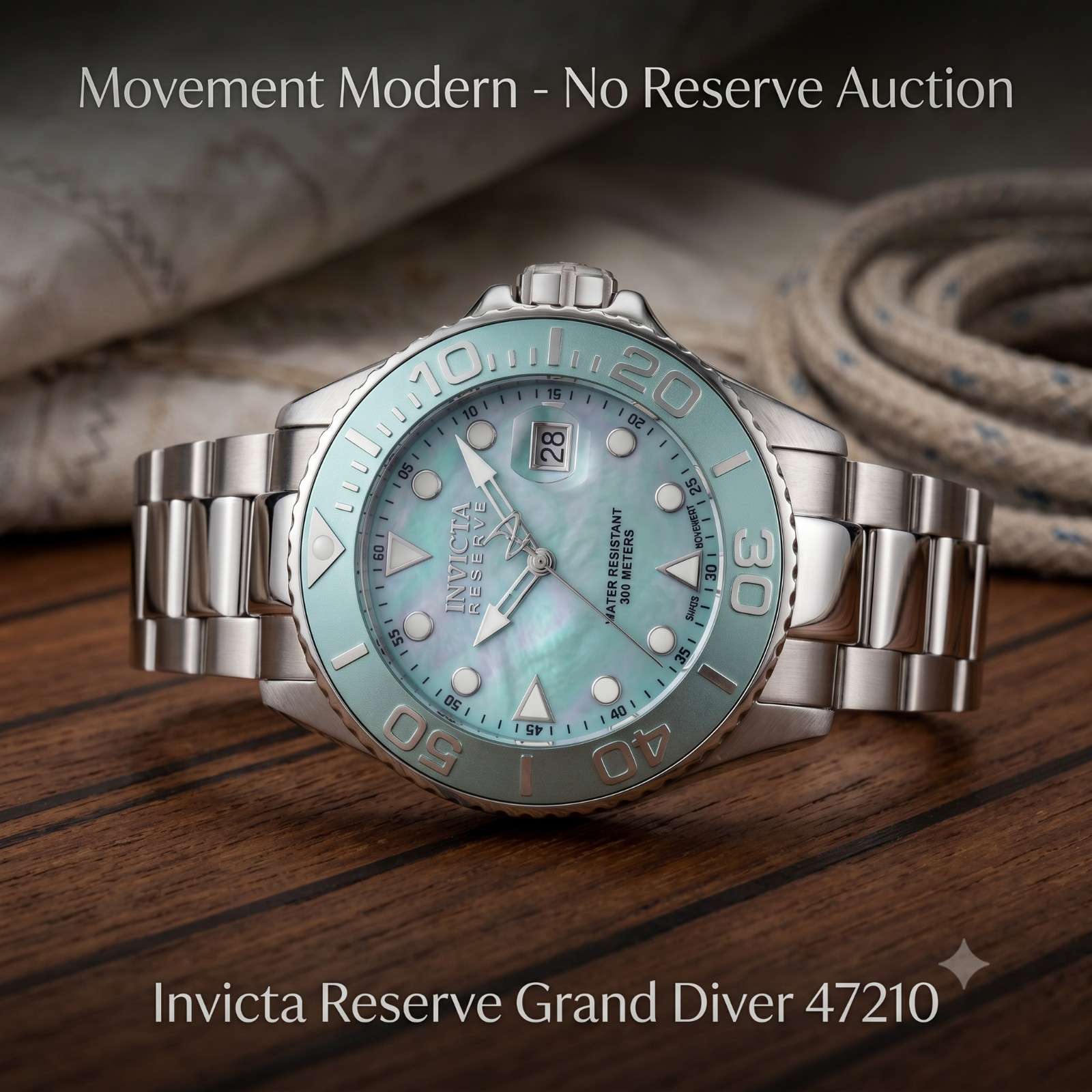 Invicta Reserve Grand Diver 52mm Swiss Ronda 515 Watch Turquoise MOP Dial 47210