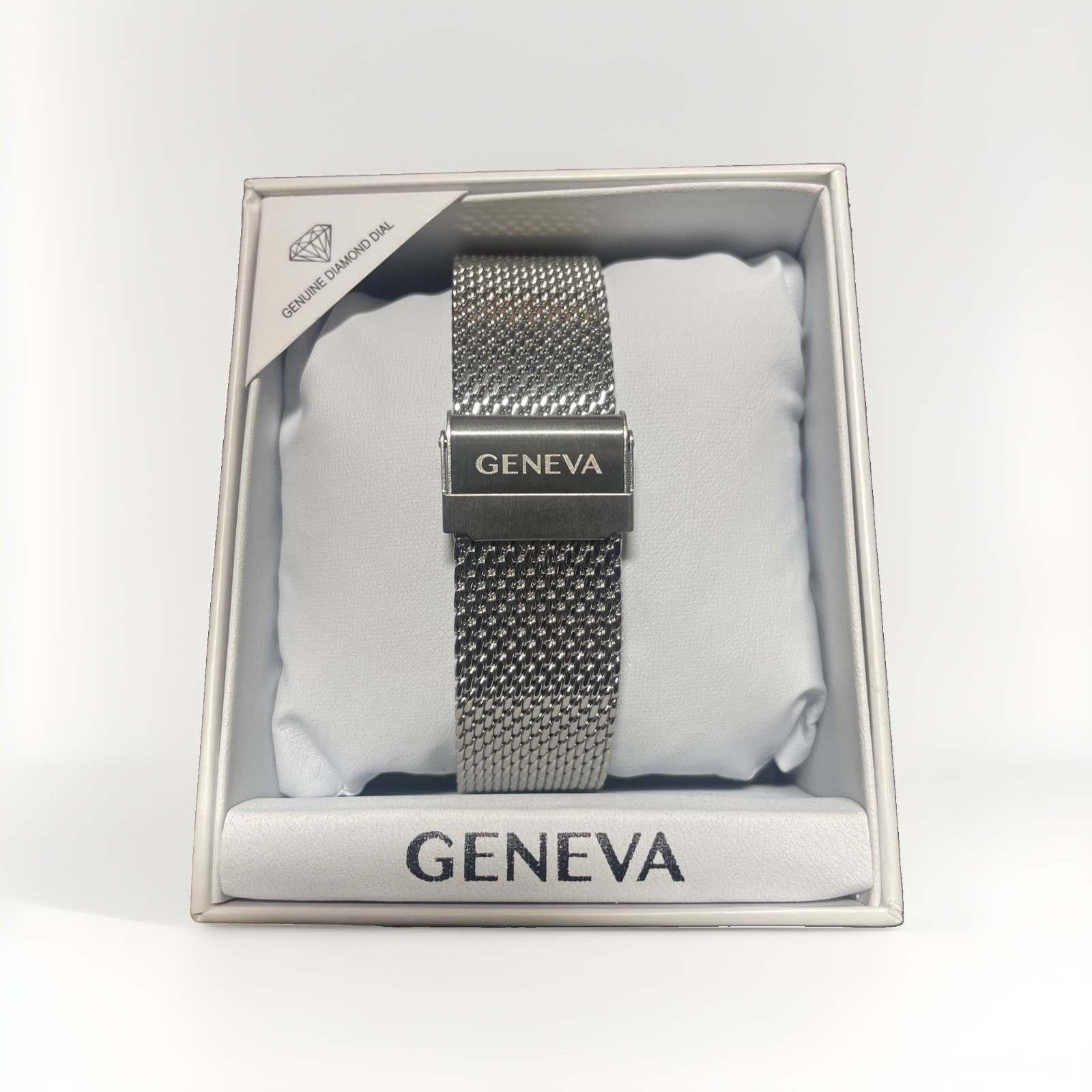 Geneva 42 Mm Silver Tone Diamond Accent Mesh Watch, Men’s, Teal Dial face-