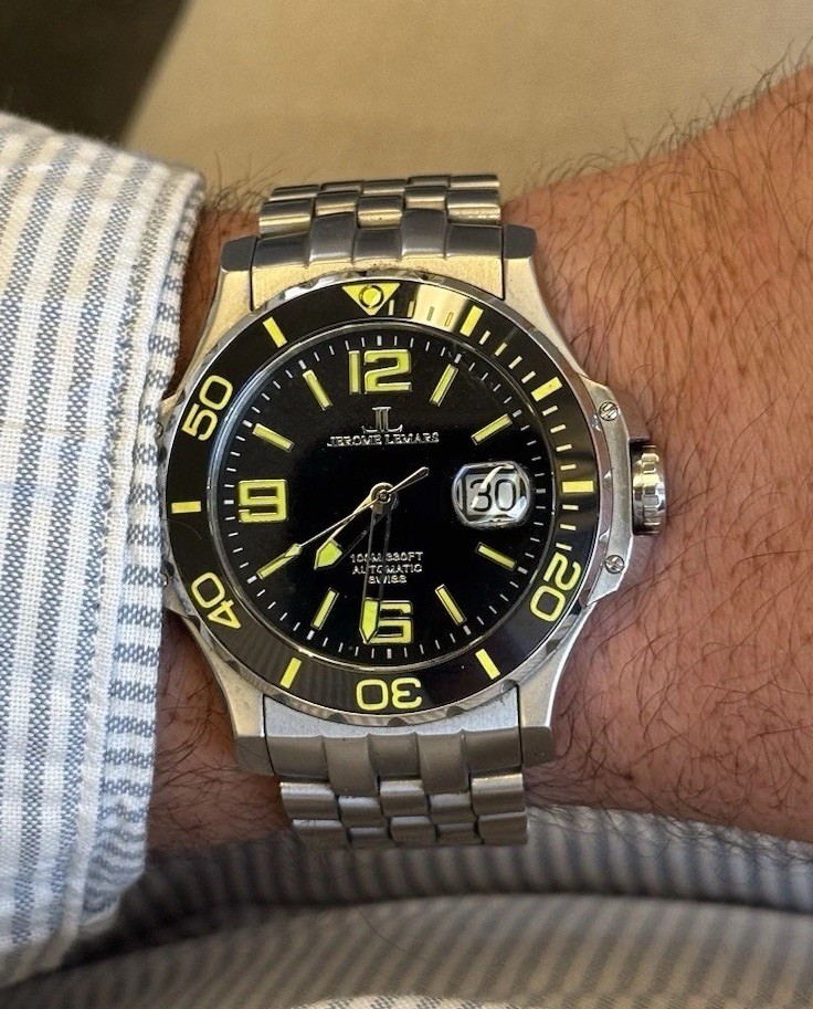 Jerome Lemars Chagall Swiss Automatic Black/Yellow 45mm EUC Full Set