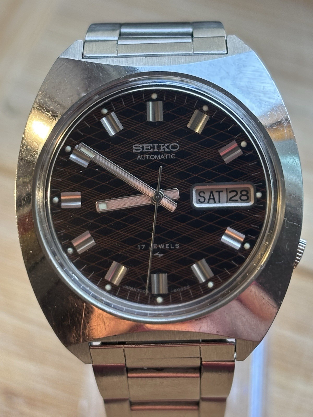 Vintage Seiko Argyle Diamond Pattern Dial Automatic Japan Men Watch 7009-8009-P