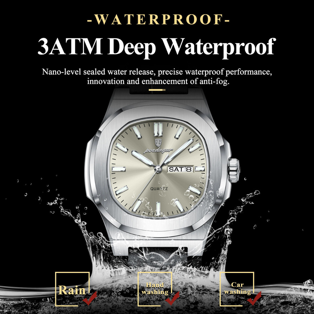 Poedagar Luxury Square Men Leather Watch Date Waterproof Luminous Wristwatch