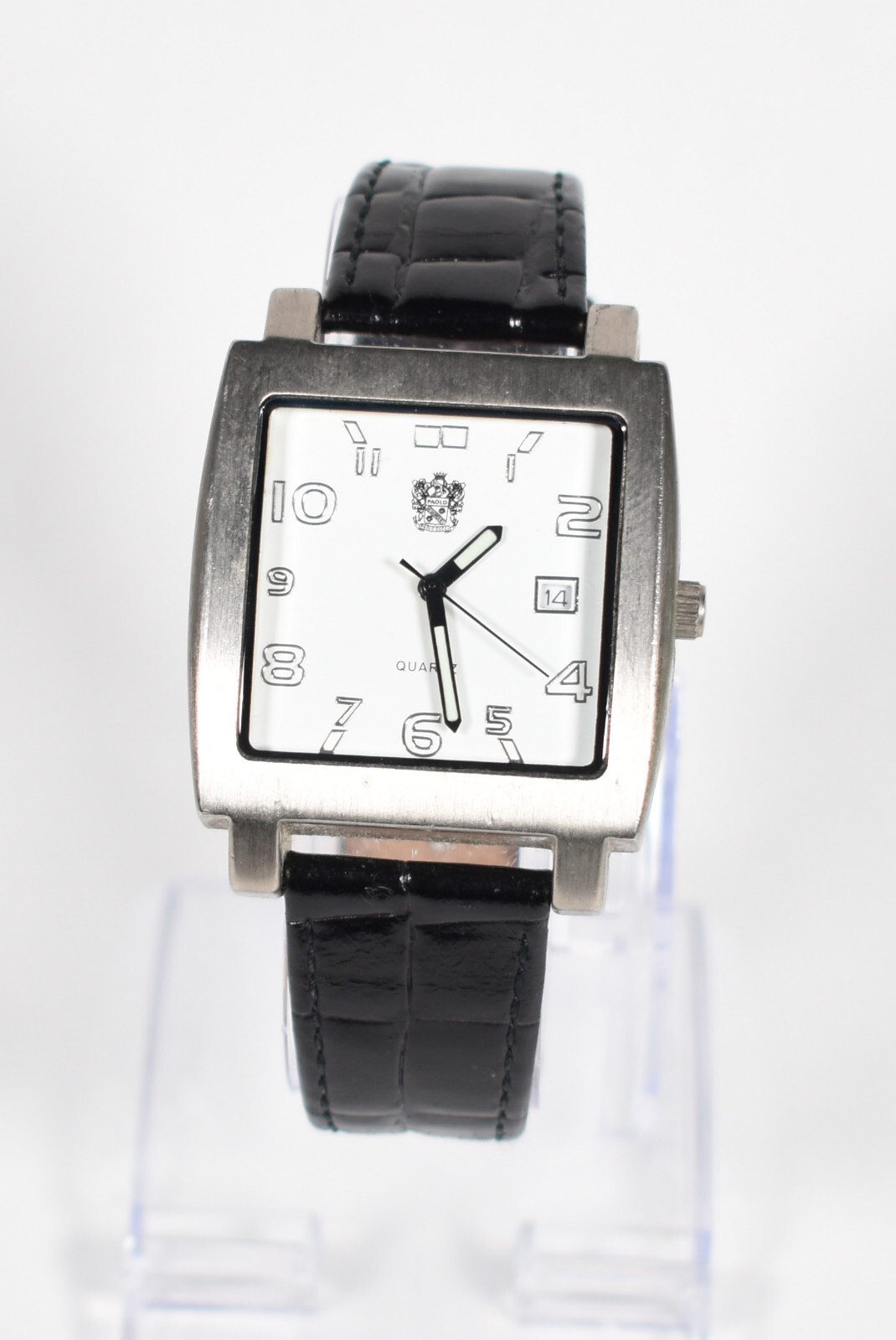 Paolo Gucci Men’s Analog Watch Rectangular Silver Bezel Date 36mm #G044