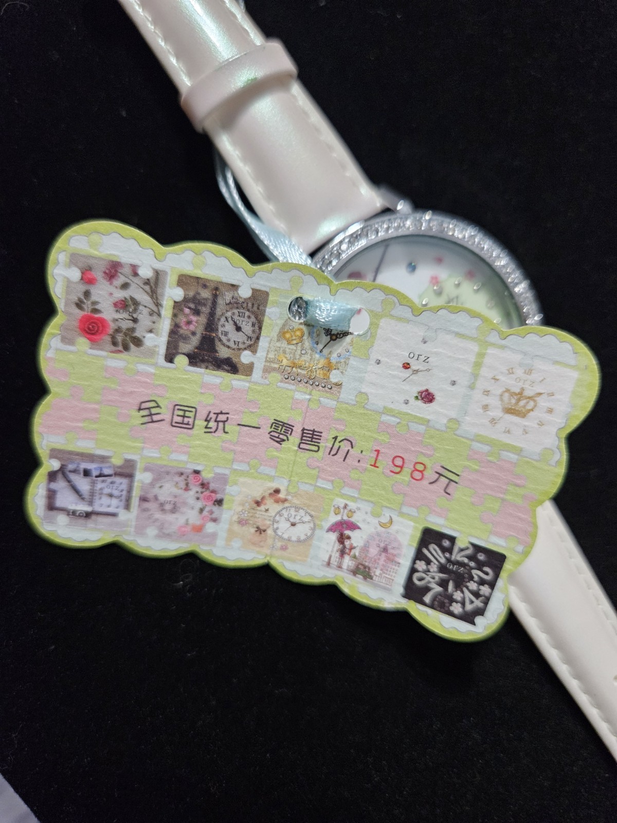ORZMini Korea Polymer Clay 3D Wristwatch Black Cats Crystals Around Silver Dial