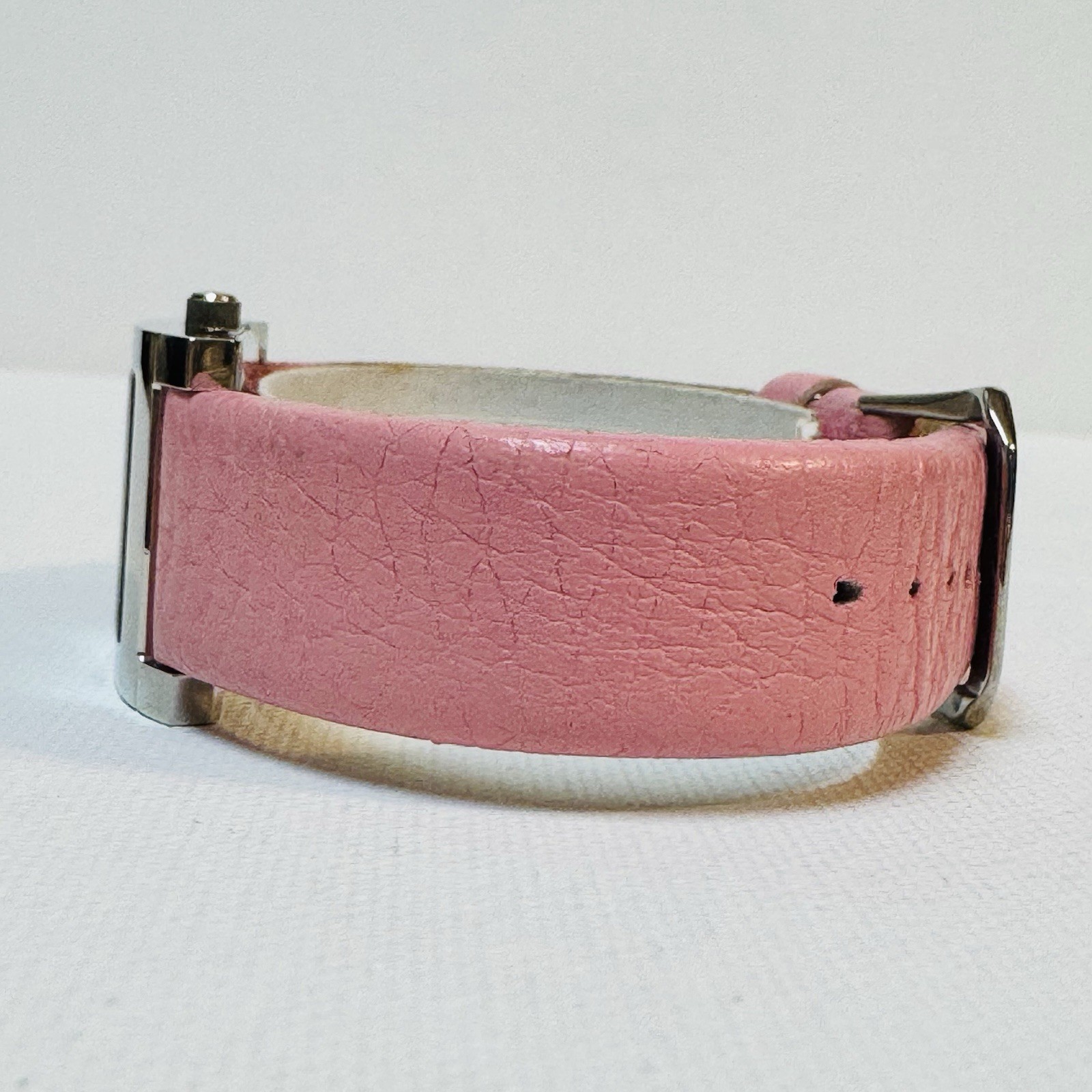 Vintage Fossil f2 Mother Of Pearl Women’s Tank Watch Date Silver Leather ES-9757