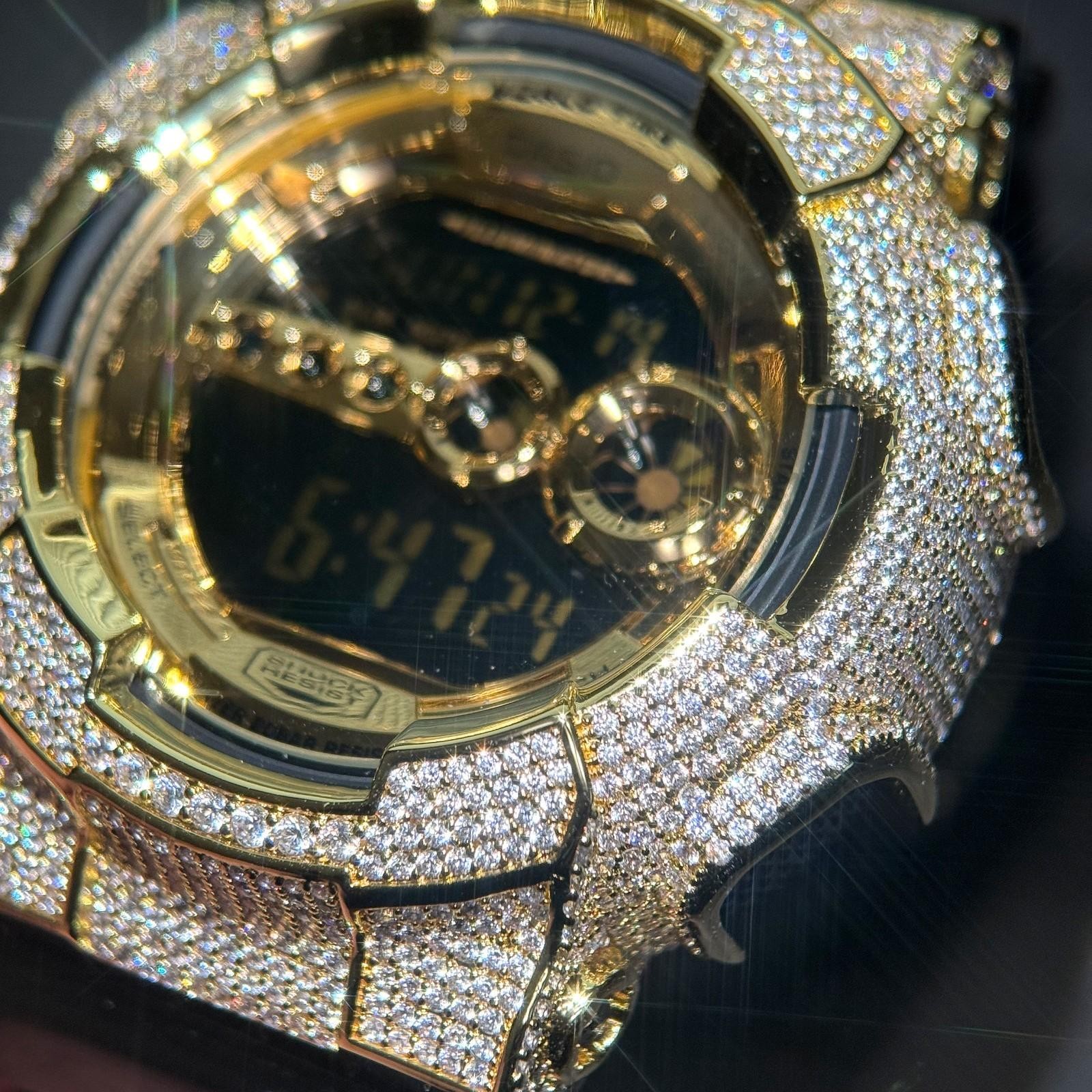 Authentic Limited Black and Gold 6.58 CTW Iced Out Casio G Shock Watch GD-100