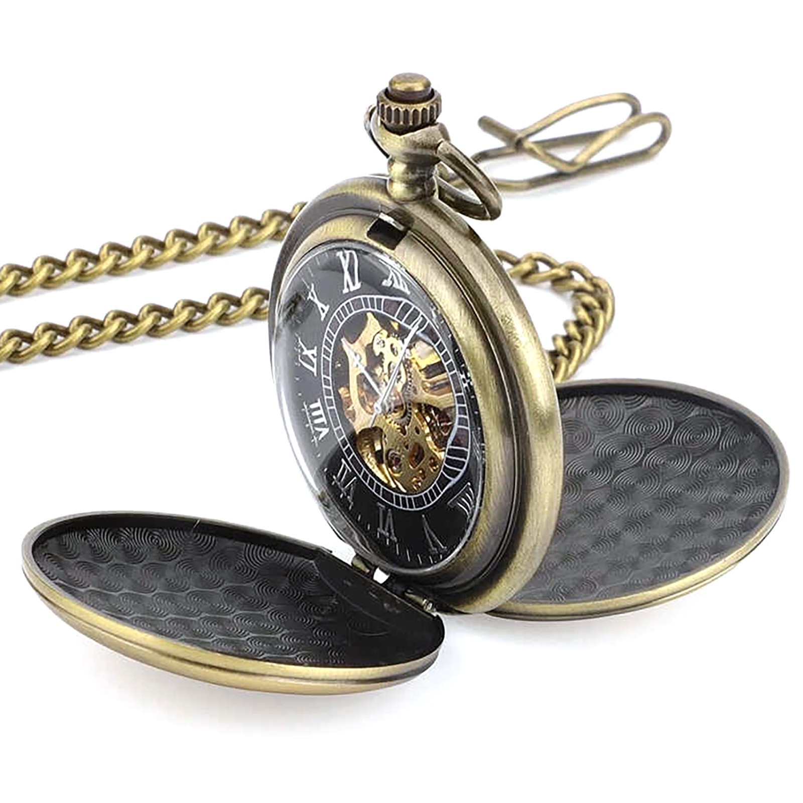 Hook Buckle Clasp Round Dial Shape Men’s Mechanical Retro Pocket Watch