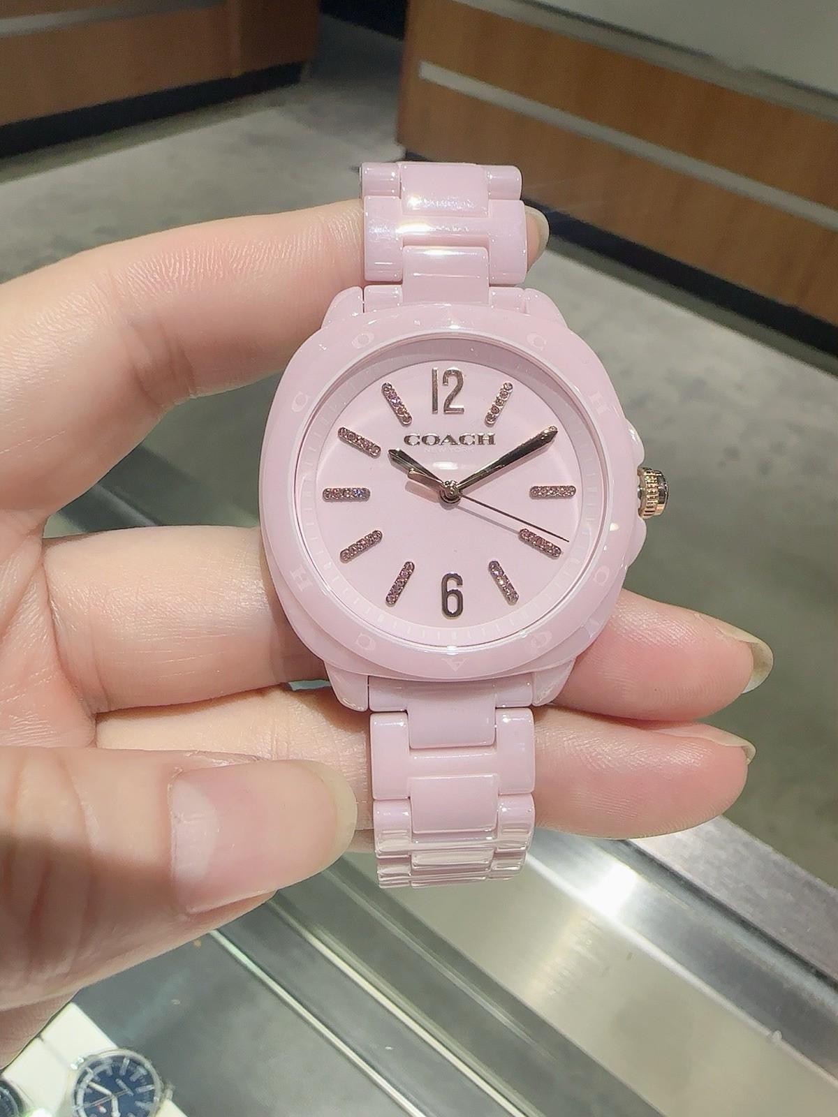 Coach Watch 38mm 14504482 Pink Ceramic Round Tonneau Shaped