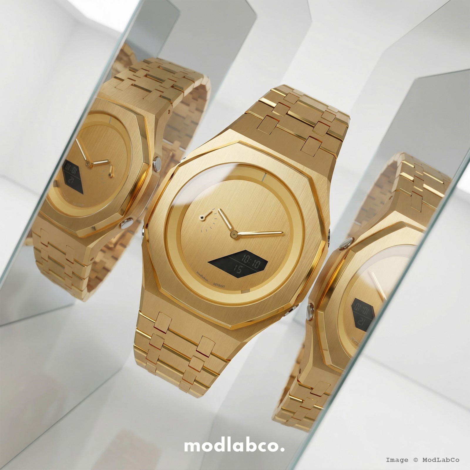 MLC-203 modlab company SIGNATURE 42 Octagonal Yellow Gold Dial Gold Metal Watch