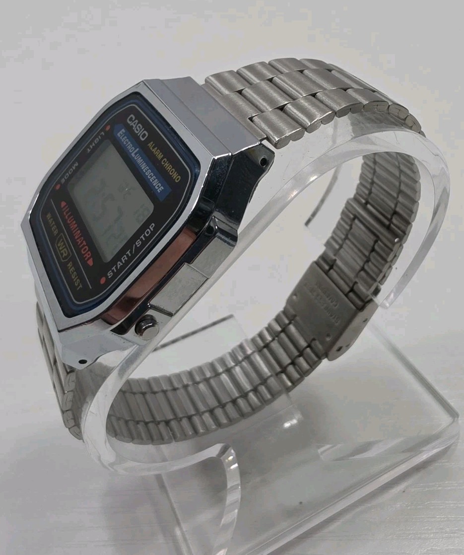 Casio A168WA-1 Men’s Stainless Steel Digital Alarm Stopwatch Watch New Battery