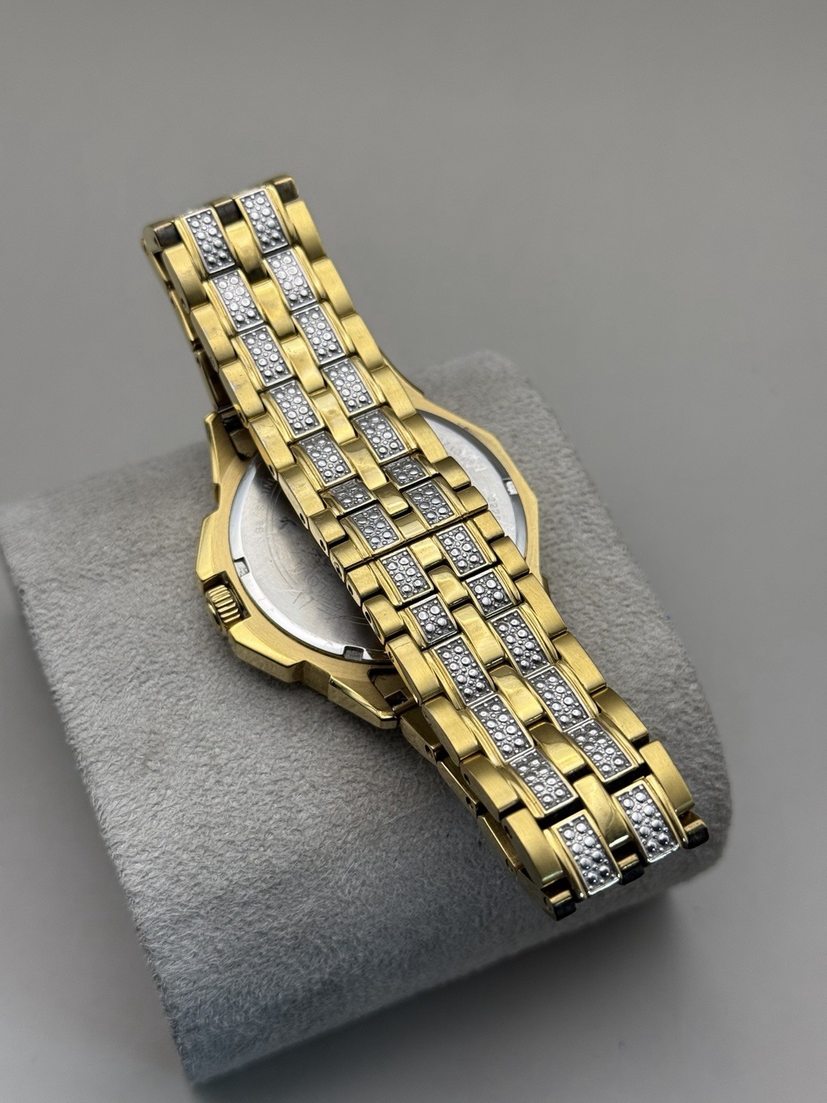 Bulova Octava Gold-Tone Pave Dial Crystal Gent’s Watch 41.5mm 98C126