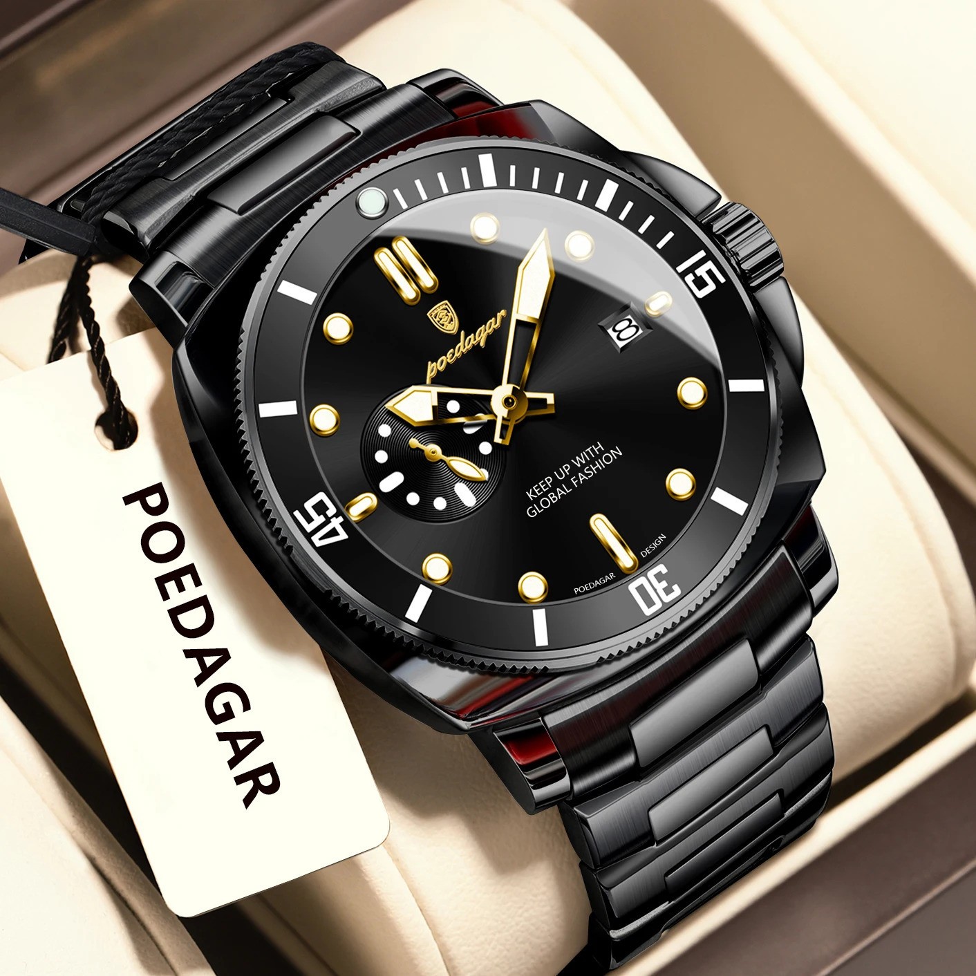 POEDAGAR Men’s Quartz Diver Watch Steel or Nylon Strap Luminous Date Display