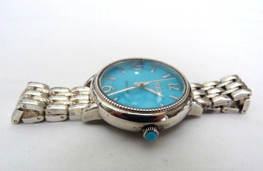 ECCLISSI SOLID STERLING SILVER TURQUOISE DIAL #33820 SR626SW ADJUSTABLE WATCH