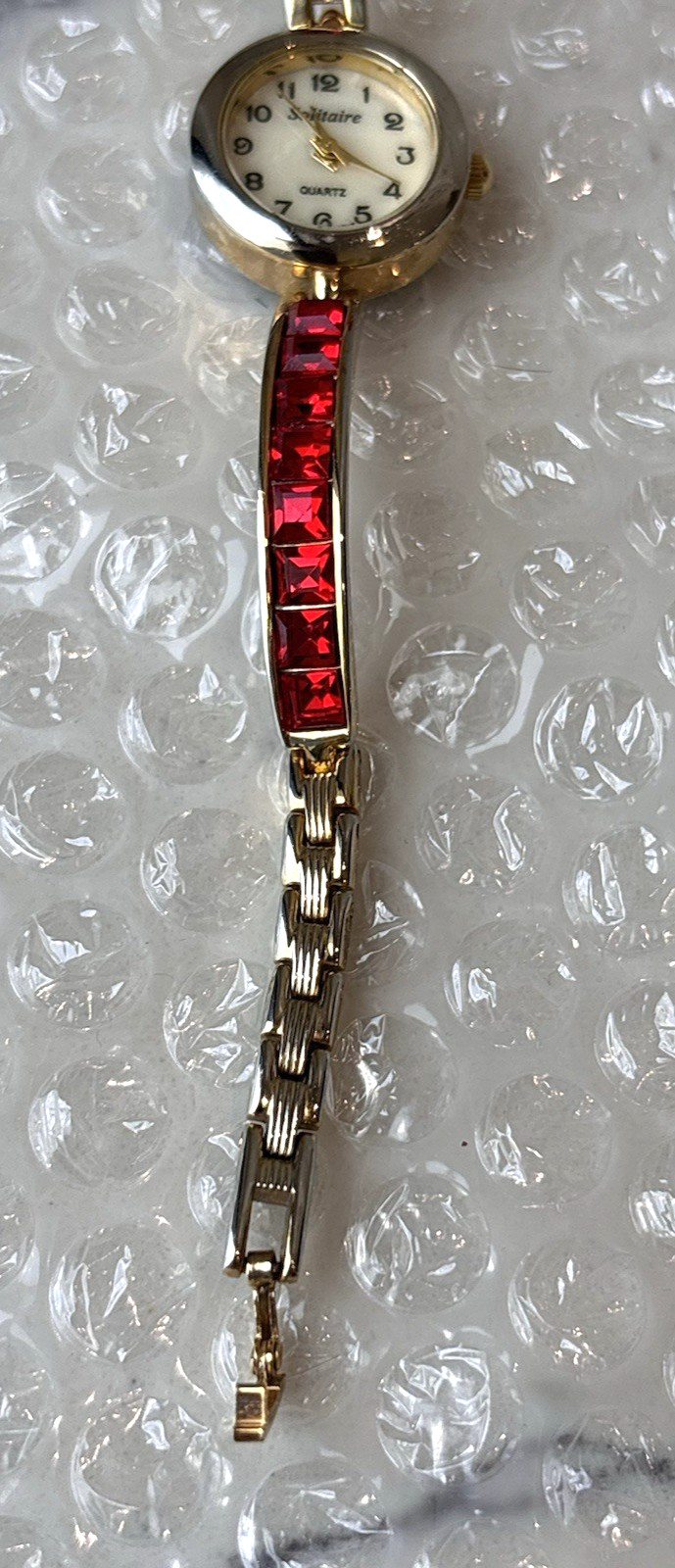 Dazzling Solitaire Two-Tone Ladies Watch Red Stone Inlay, Gifts for Her