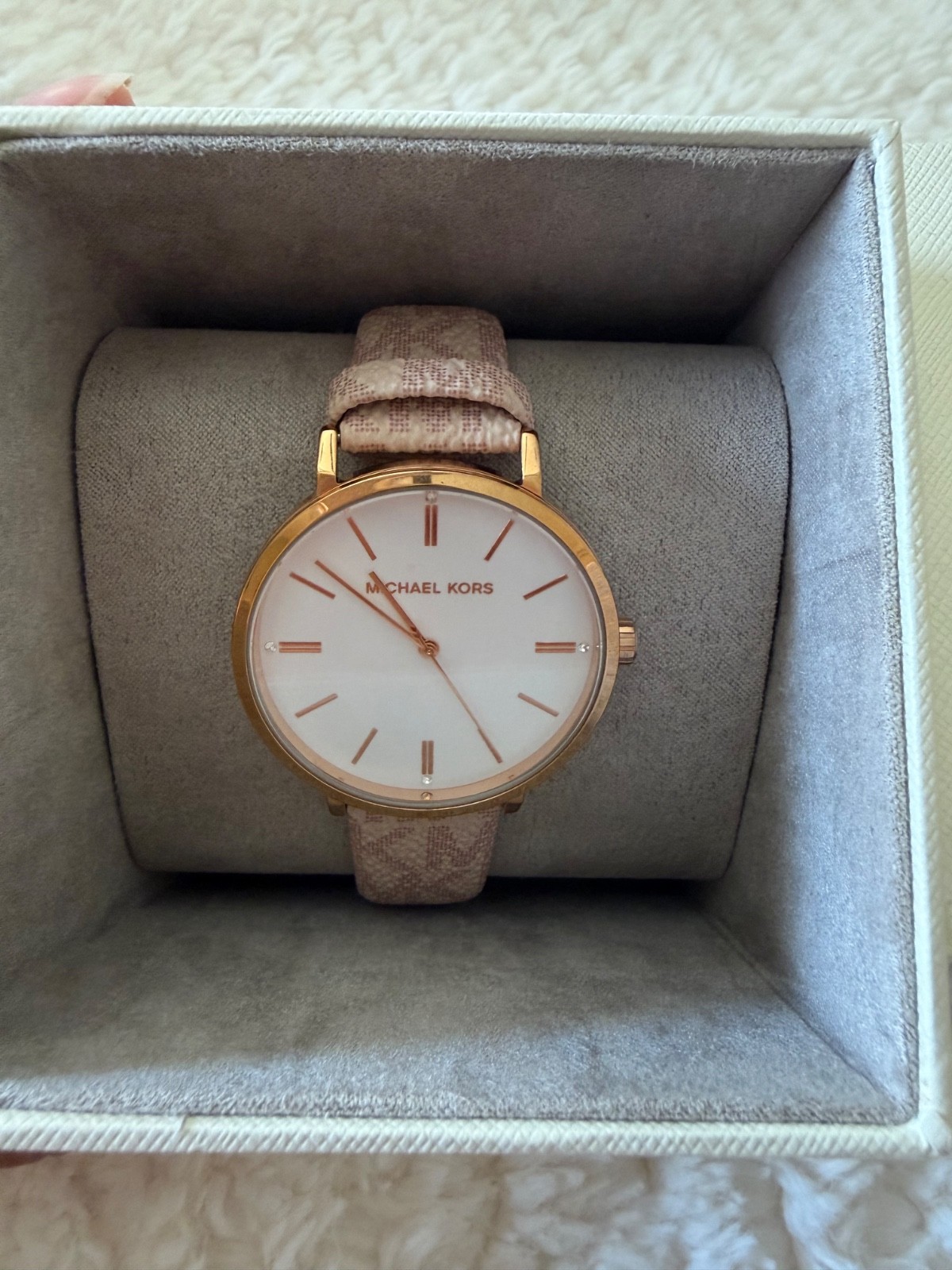 Michael Kors Jayne Three-Hand 38mm Rose Gold Alloy Case with Vanilla PVC…