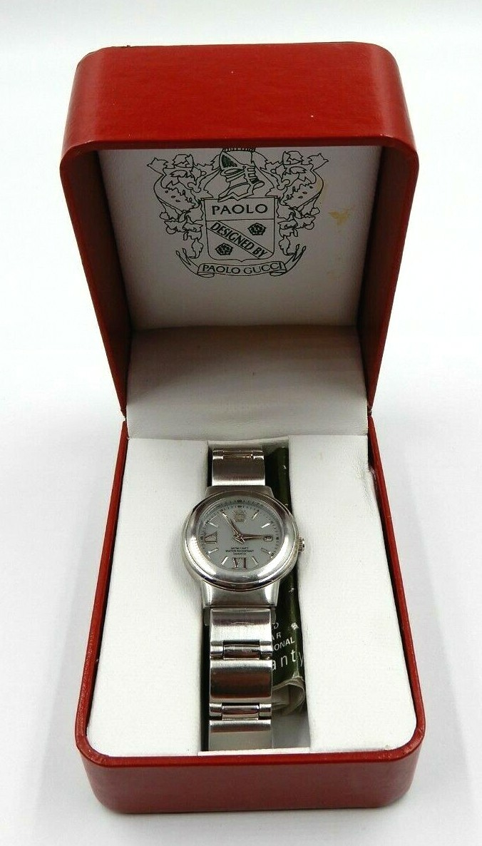 PAOLO GUCCI LADIES STAINLESS SILVER LINK BAND WATCH WITH ORIGINAL BOX, PG846WGIP