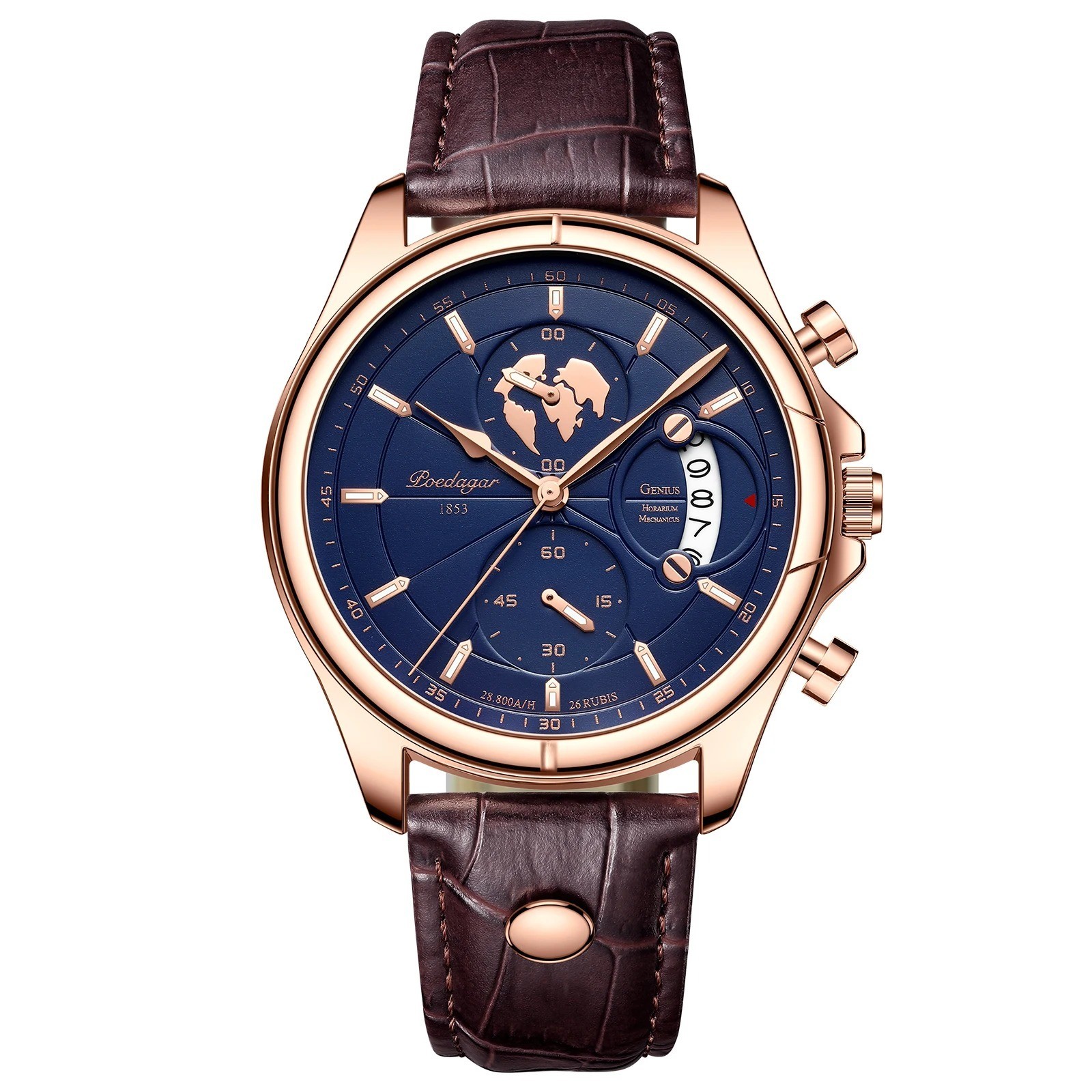 POEDAGAR Luxury Man Wristwatch Chronograph Date Waterproof Leather Men Watch Cas