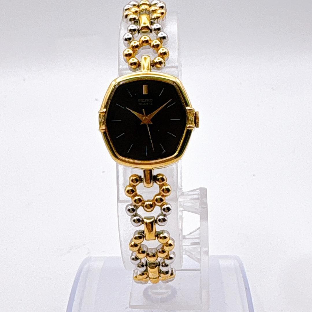 Vintage Seiko 1421-5120 Ladies Quartz Watch Octagon Black Dial JDM Two-Tone