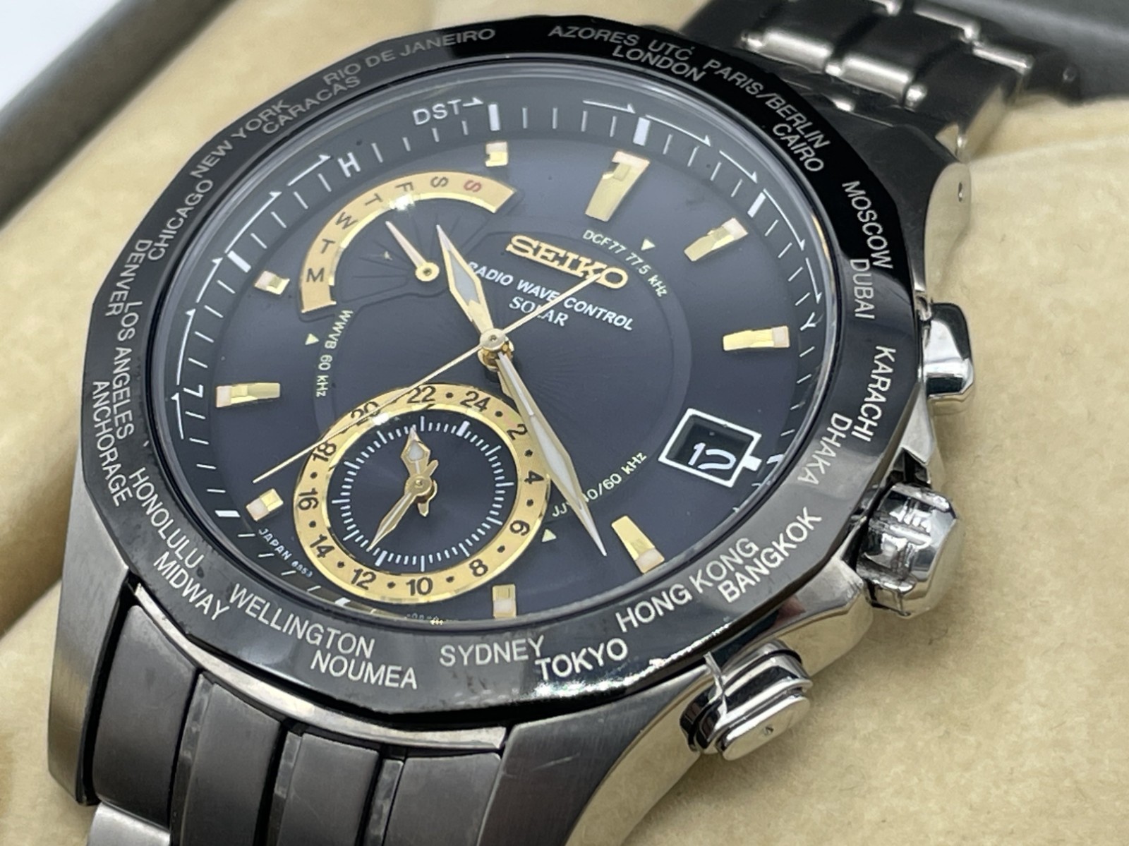 SEIKO Brightz Radio Wave Solar Men’s Watch World Time Titanium 8B53-0AA0 Boxed