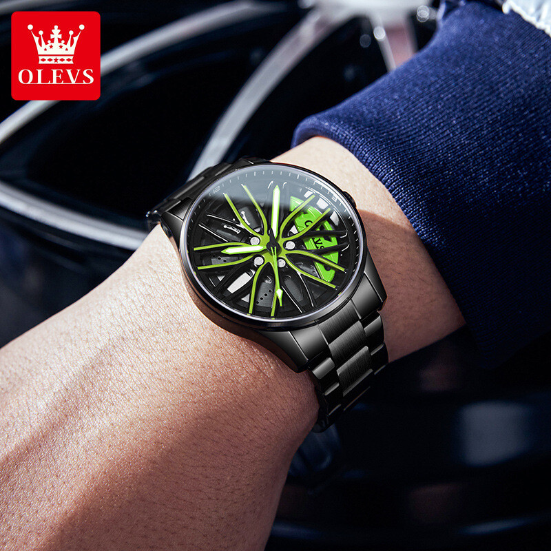 OLEVS Wheel Men’s Luxury Watch Waterproof Rotary Sport Car Rim Man Watch High