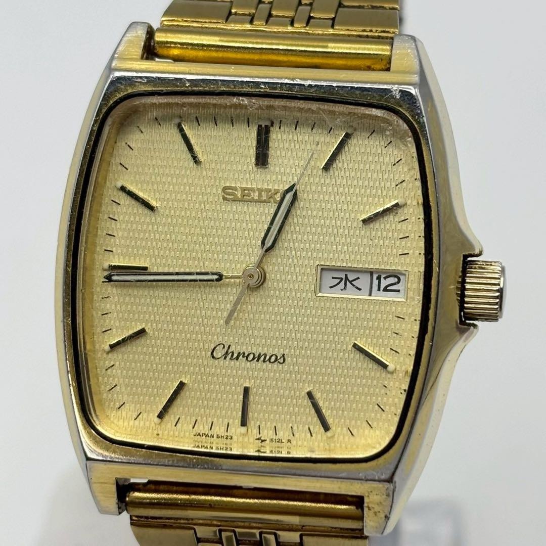 [Working] SEIKO chronos Day-Date Tonneau-shaped Men’s Watch Quartz