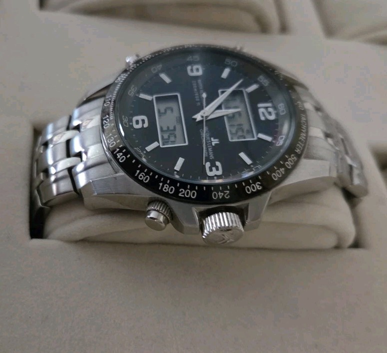 Mens Jacques Lemans 1241 Digital Analog Stainless Steel Watch 44mm New Battery