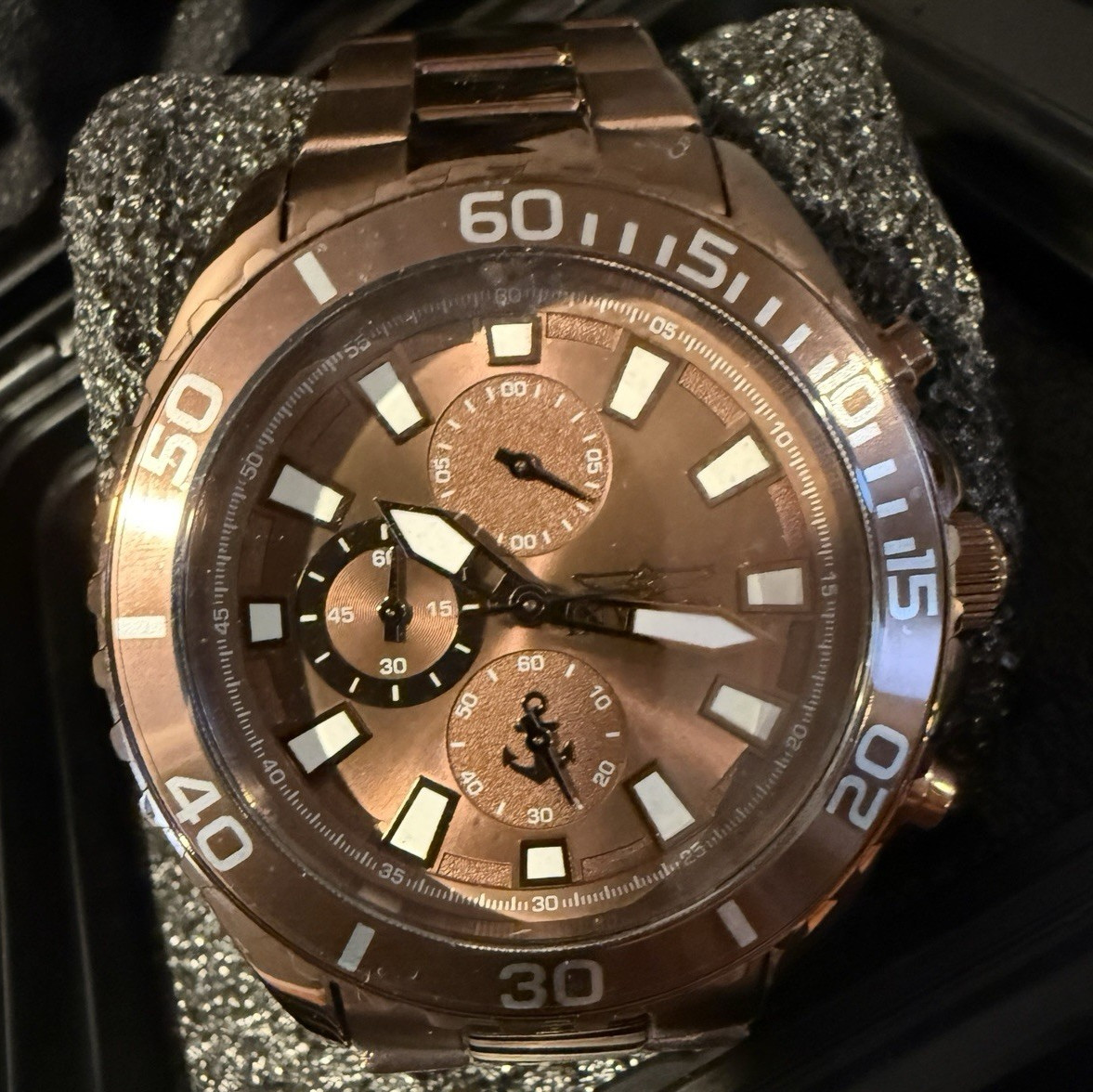 Invicta Mens 50mm Brown Stainless Steel Quartz Chronograph 100m Watch Box