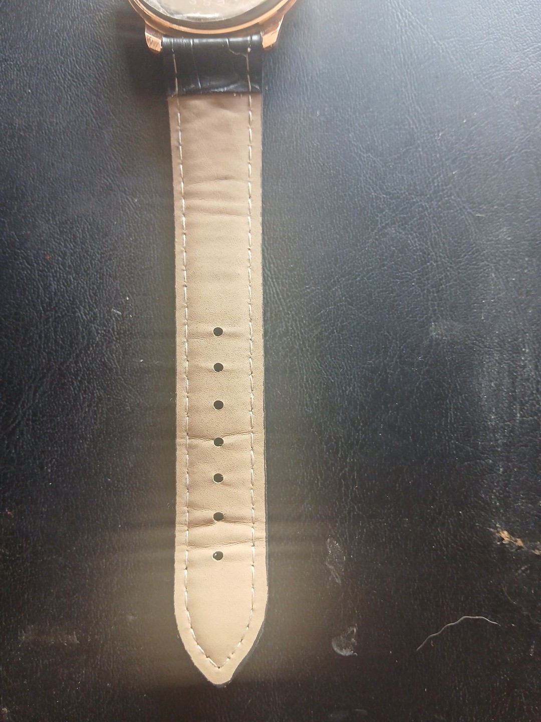 Mreurio White Dial Round Gold Tone Case Black Leather Band Watch