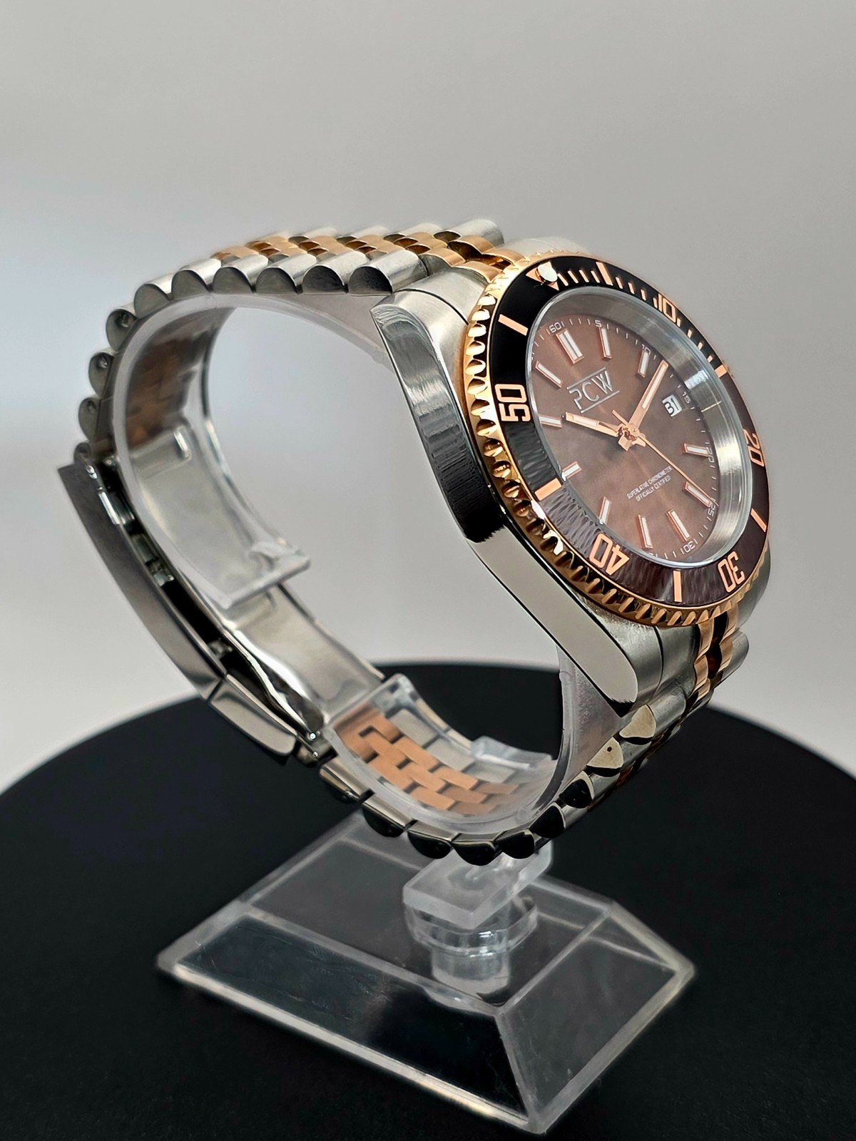 Precision Chrono Worx RB0921 Automatic SS/Rose Gold Dive Watch, NEW 40mm