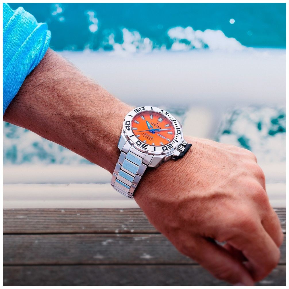 Festina Diver Professional Day/Date (46.3mm) Orange Dial / Stainless F20665/5