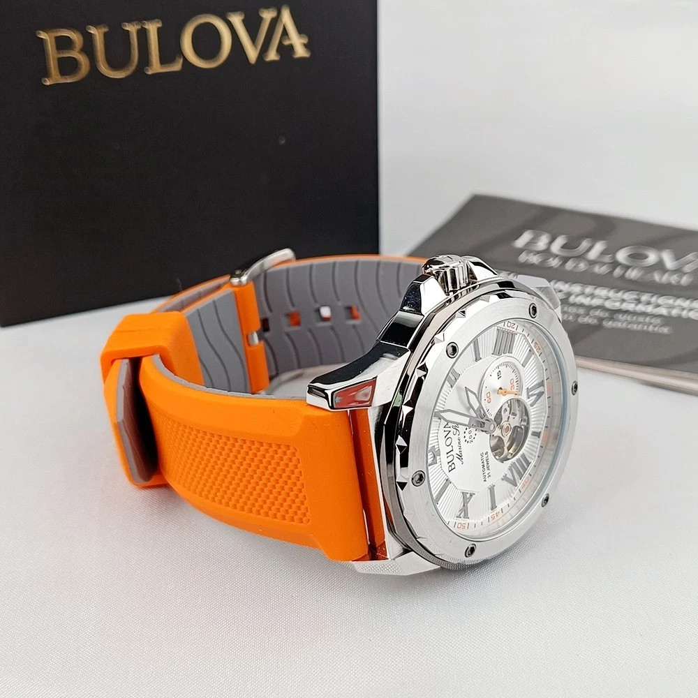 Bulova Marine Star Series A Automatic Men’s Watch 98A226 Orange Rubber Strap