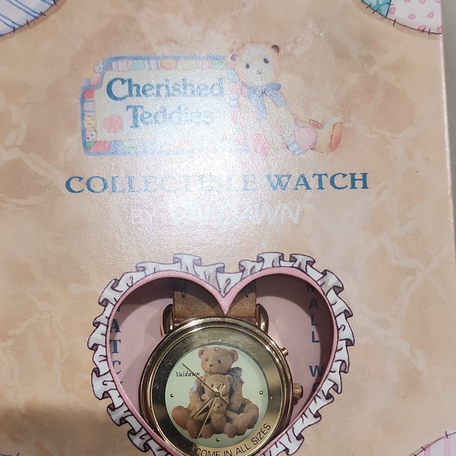 Valdawn Cherished Teddies Teddy Bear Quartz Watch Brown Leather Band Gold Case