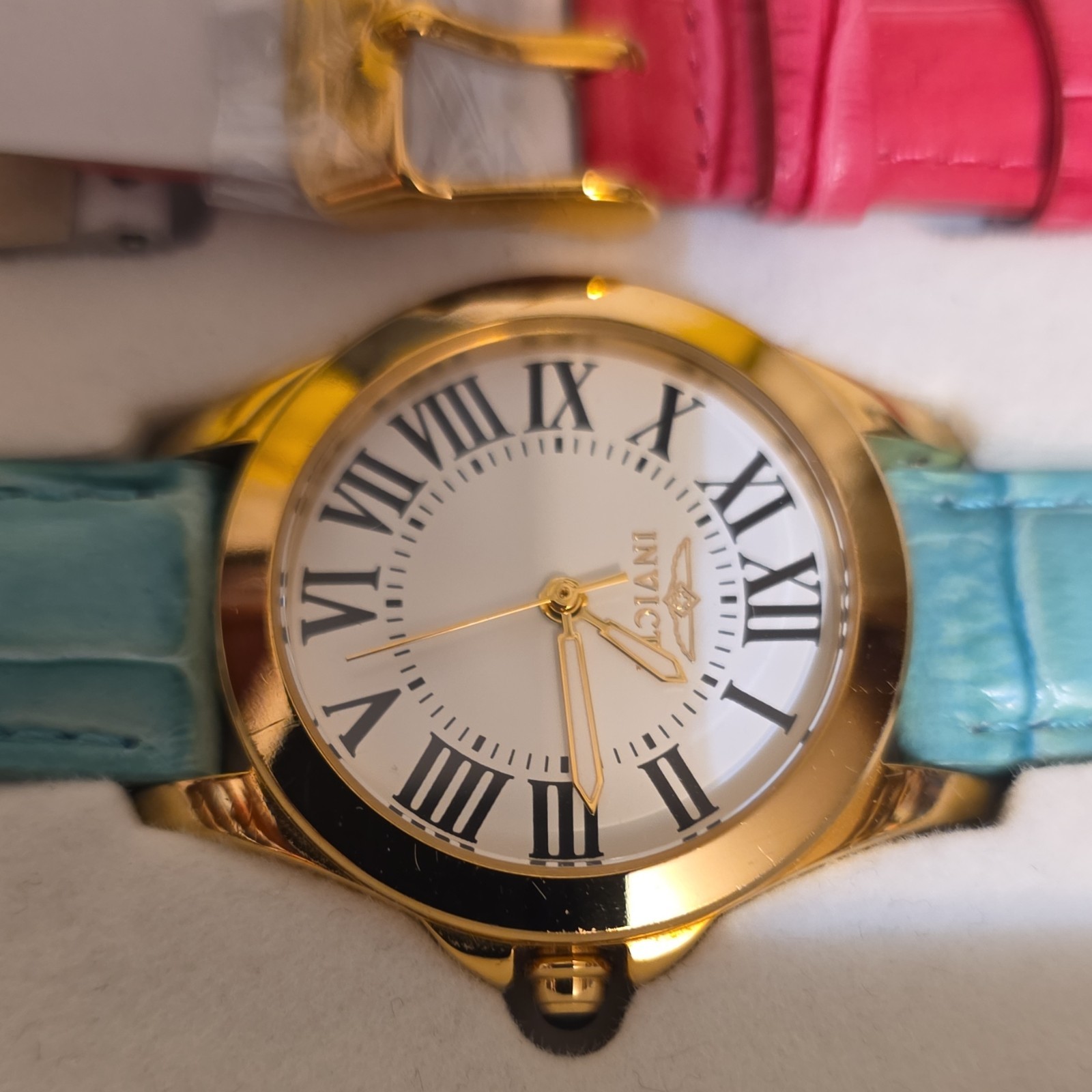Invicta Angel Quartz Gold Stainless Steel Multi-Color Leather Strap 50m Watch