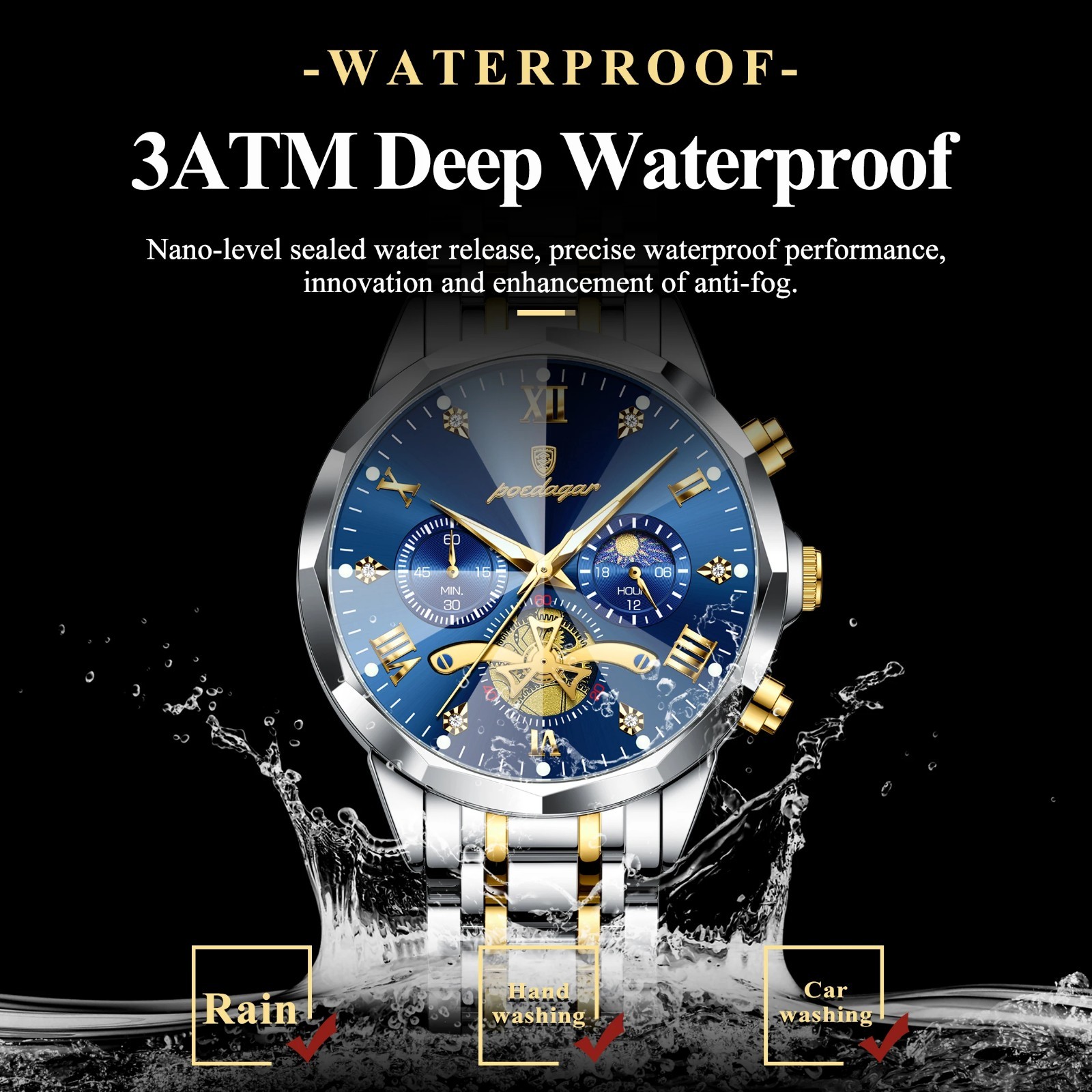 2025 Men’s Luxury Waterproof Chronograph Stainless Steel Quartz Wrist Watch Gift