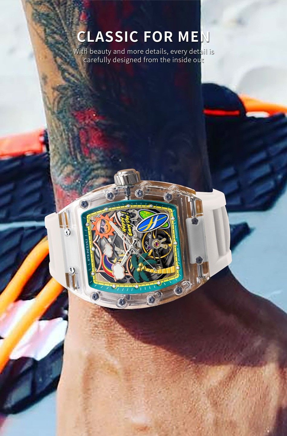 PINDU Hawaiian light luxury vacation style men’s crystal mechanical watch