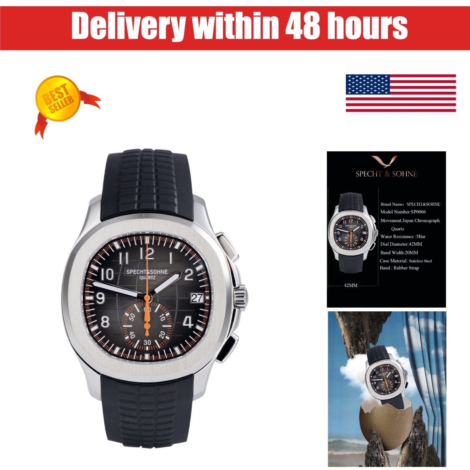 TACTO Men’s Quartz Chronograph Waterproof 42mm Sports Watch