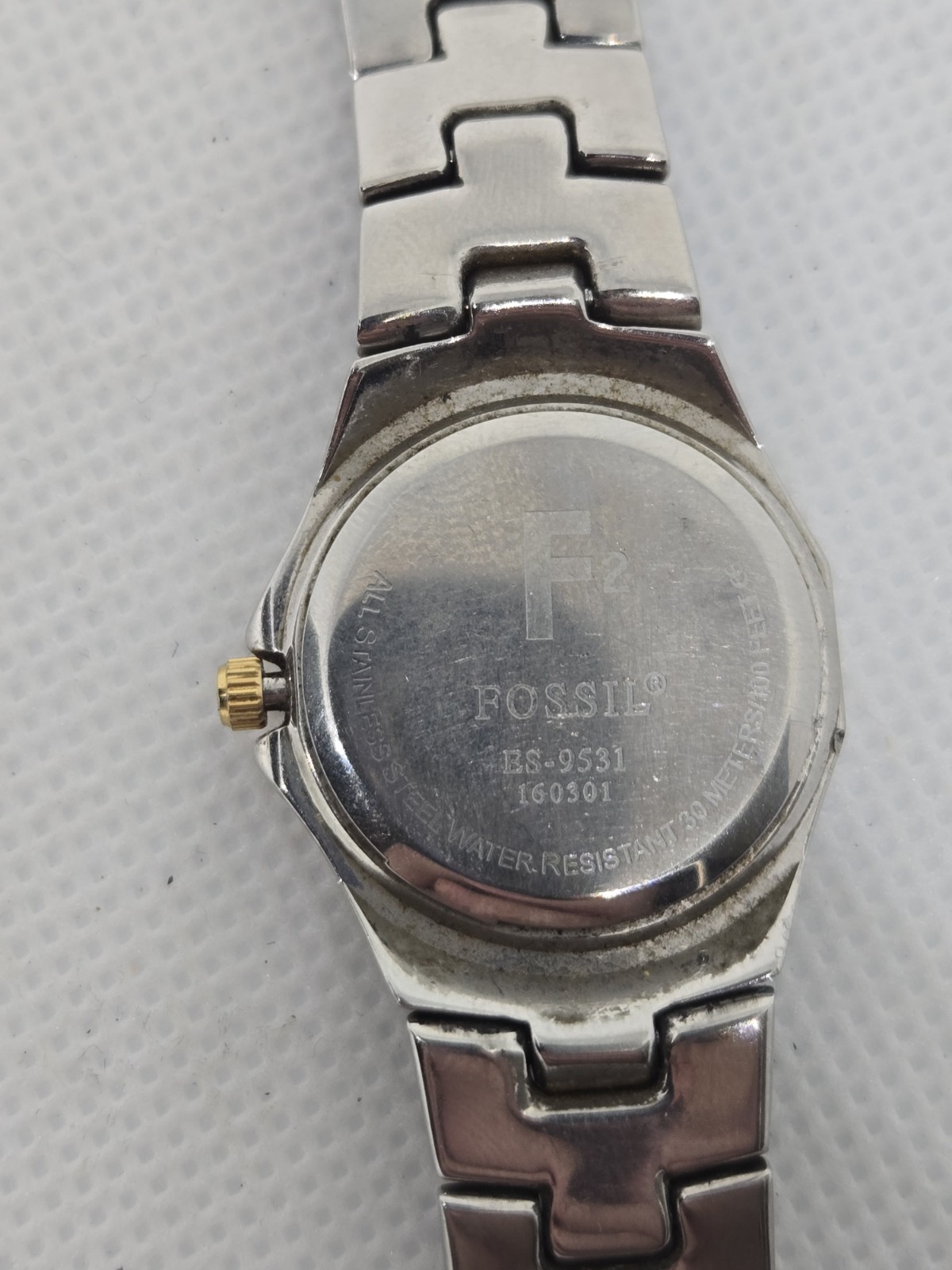 Fossil F2 ES-9531 Day/Date Stainless Steel Watch New Battery