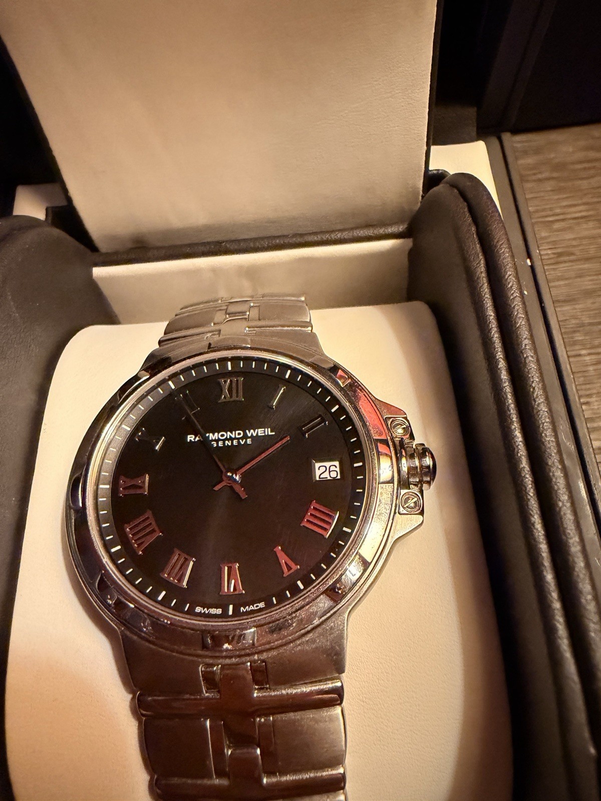 Raymond Weil Men’s Watch Sapphire Crystal Black Dial Steel 5580 Swiss Made Box